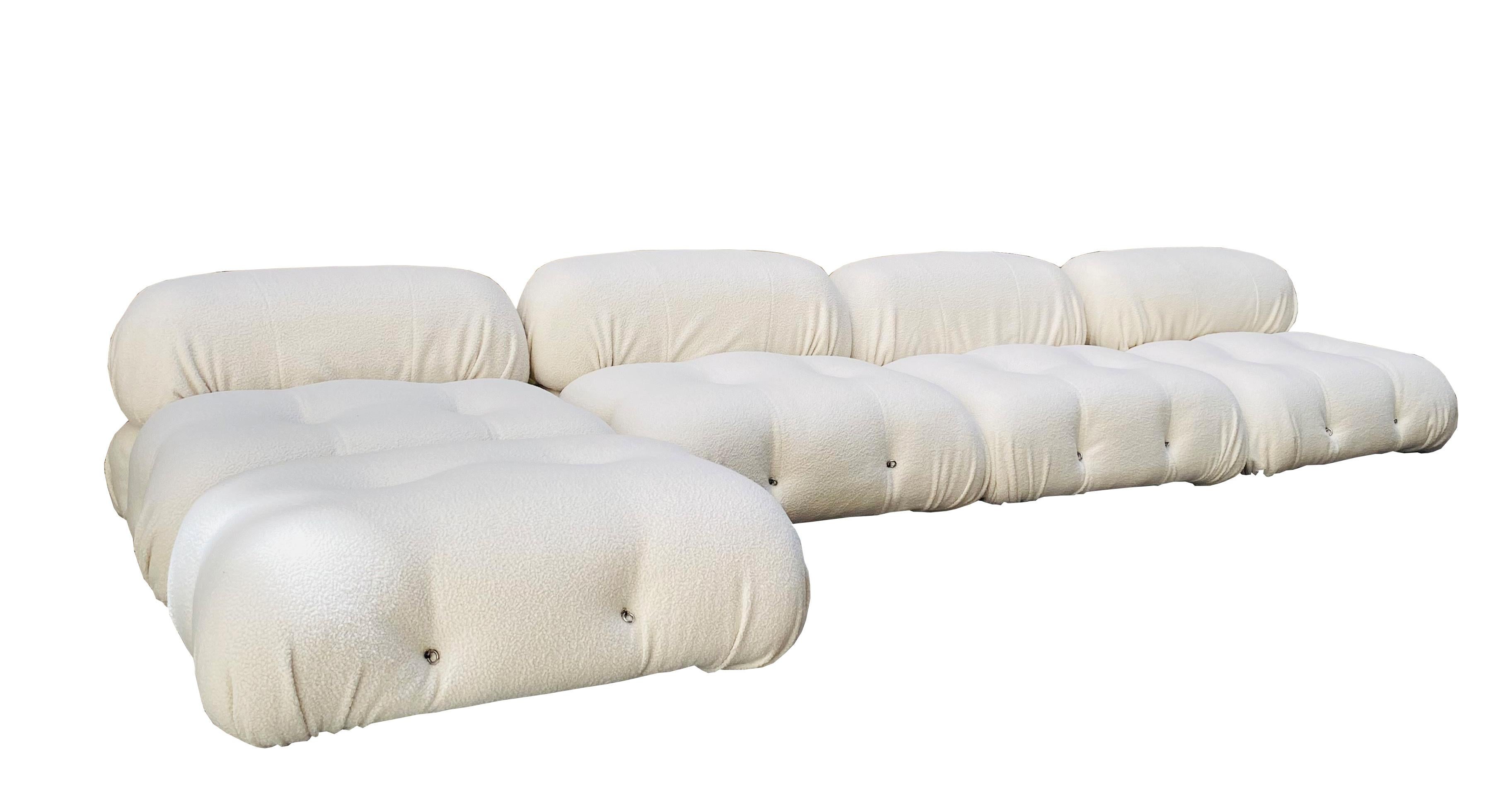 Set of 4 Camaleonda armchaisr and one ottoman equipped with a backrest with rings and snap hooks, allowing the user to create a perfect 