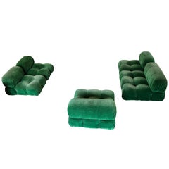 Mario Bellini Green Velvet "Camaleonda" Sofa for B&B Italia, 1972, Set of 5