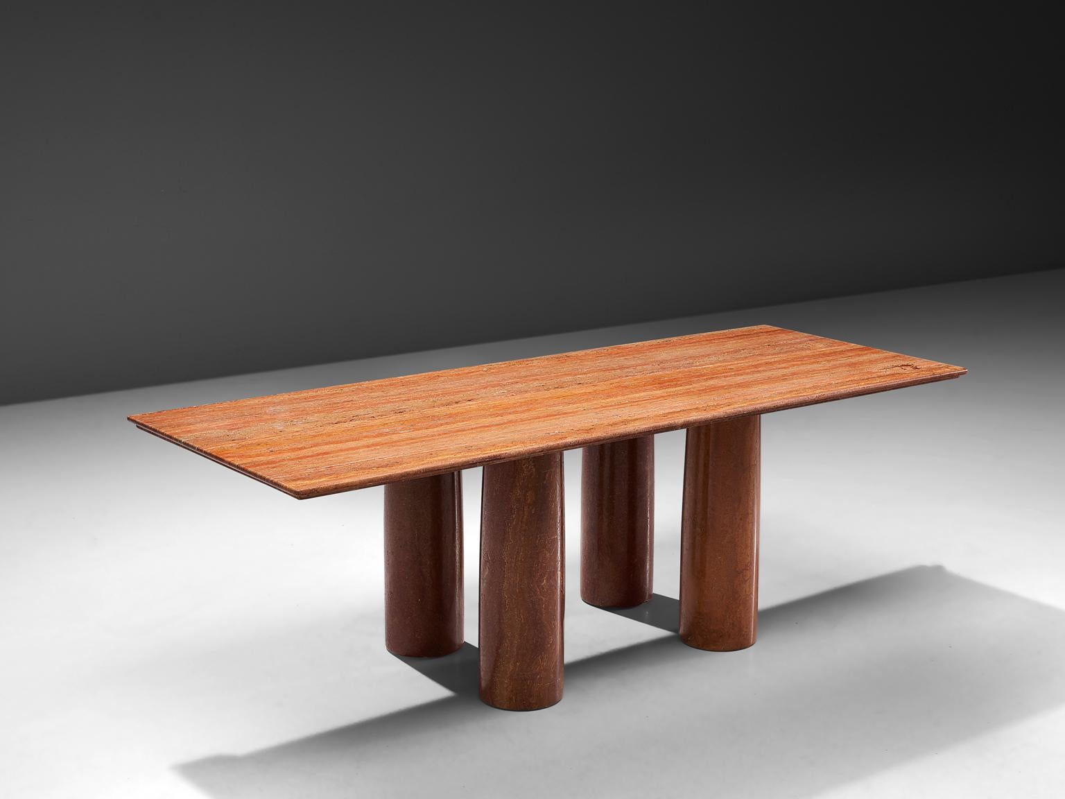 Post-Modern Mario Bellini 'Il Colonato' Red Travertine Table