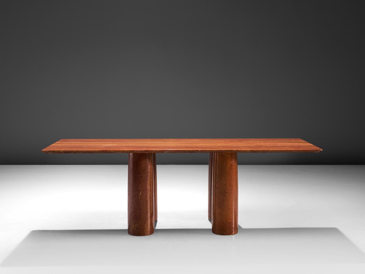 Post-Modern Mario Bellini 'Il Colonato' Red Travertine Table