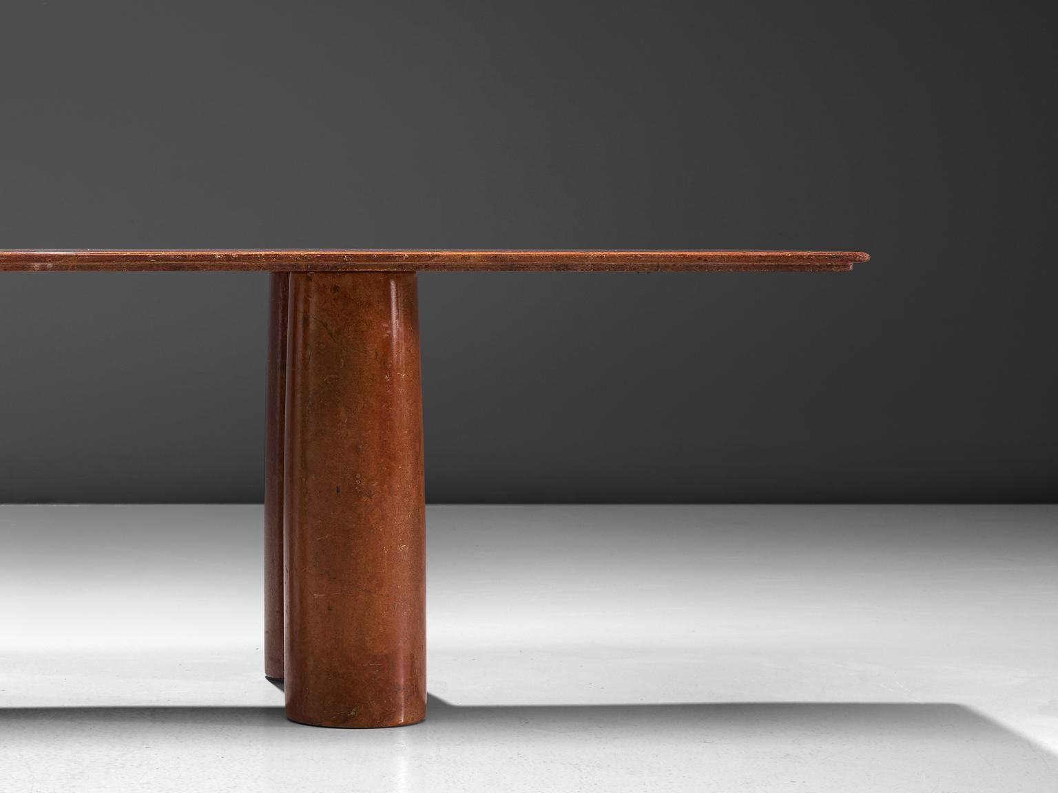 Italian Mario Bellini 'Il Colonato' Red Travertine Table