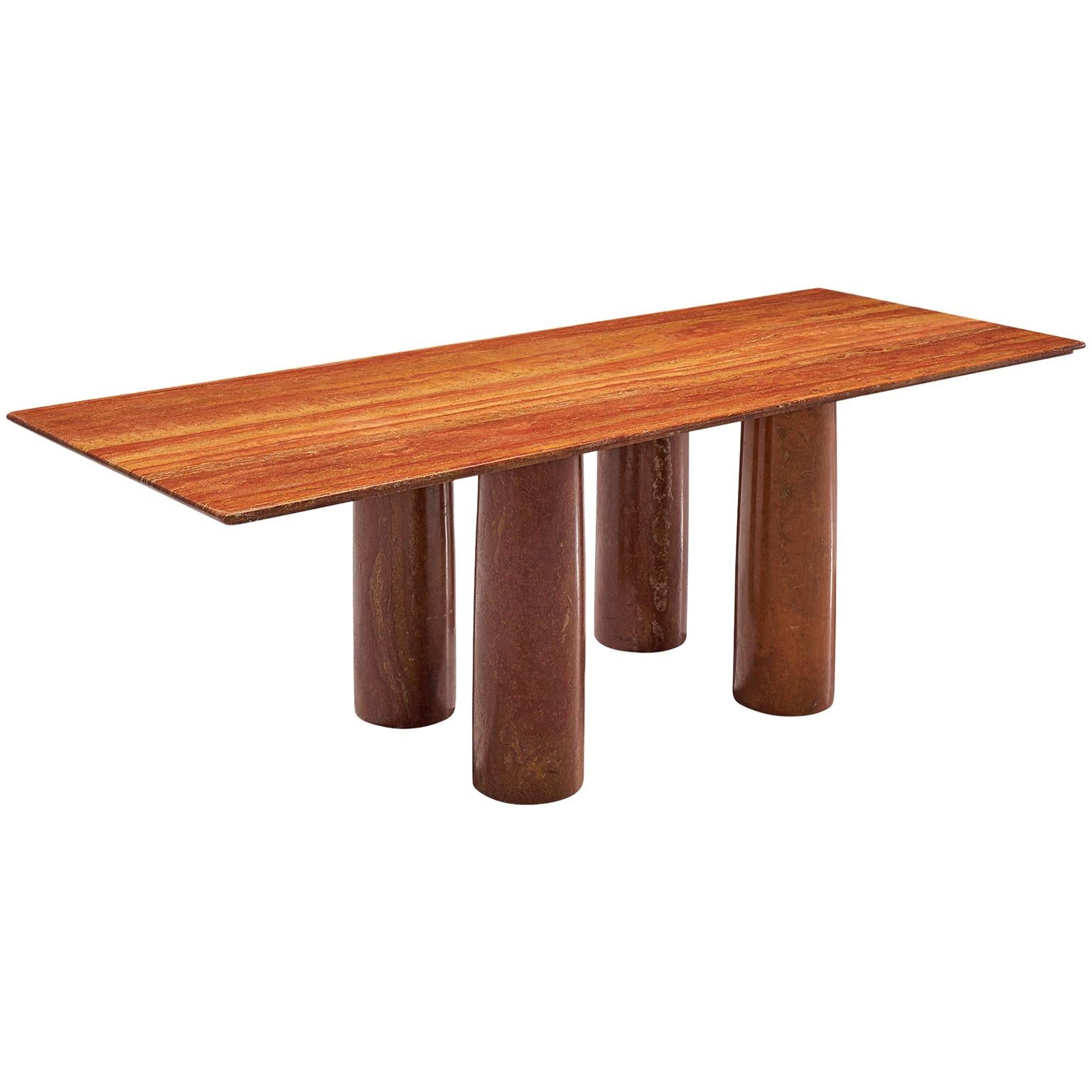 Mario Bellini 'Il Colonato' Red Travertine Table