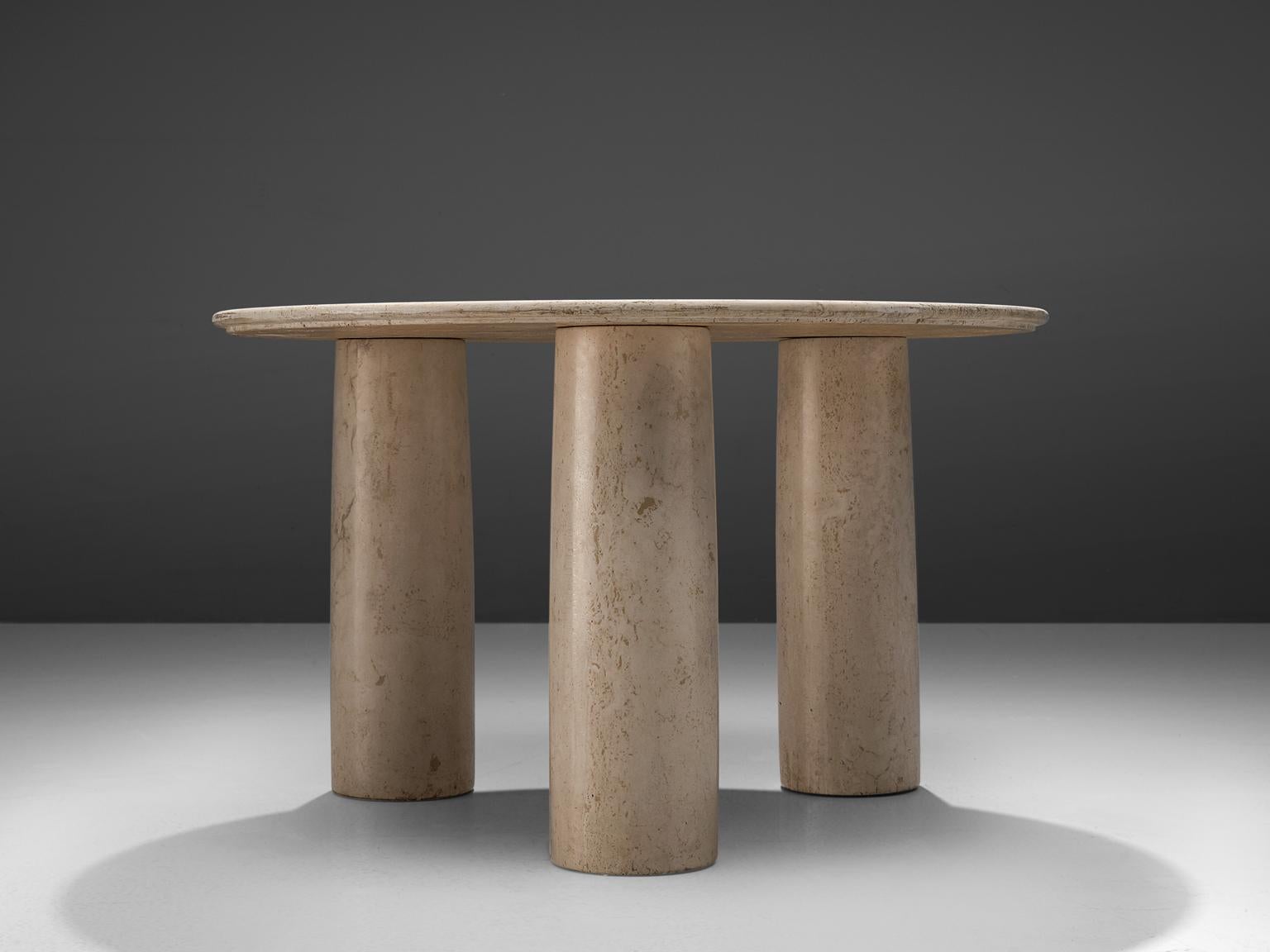 Mario Bellini for Cassina, table 'Il Colonnato', travertine, Italy, 1970s.

This exceptional 'Il Colonnato' dining table was designed by Italian designer Mario Bellini (1935-). This architectural table is a skillful example of postmodern design.