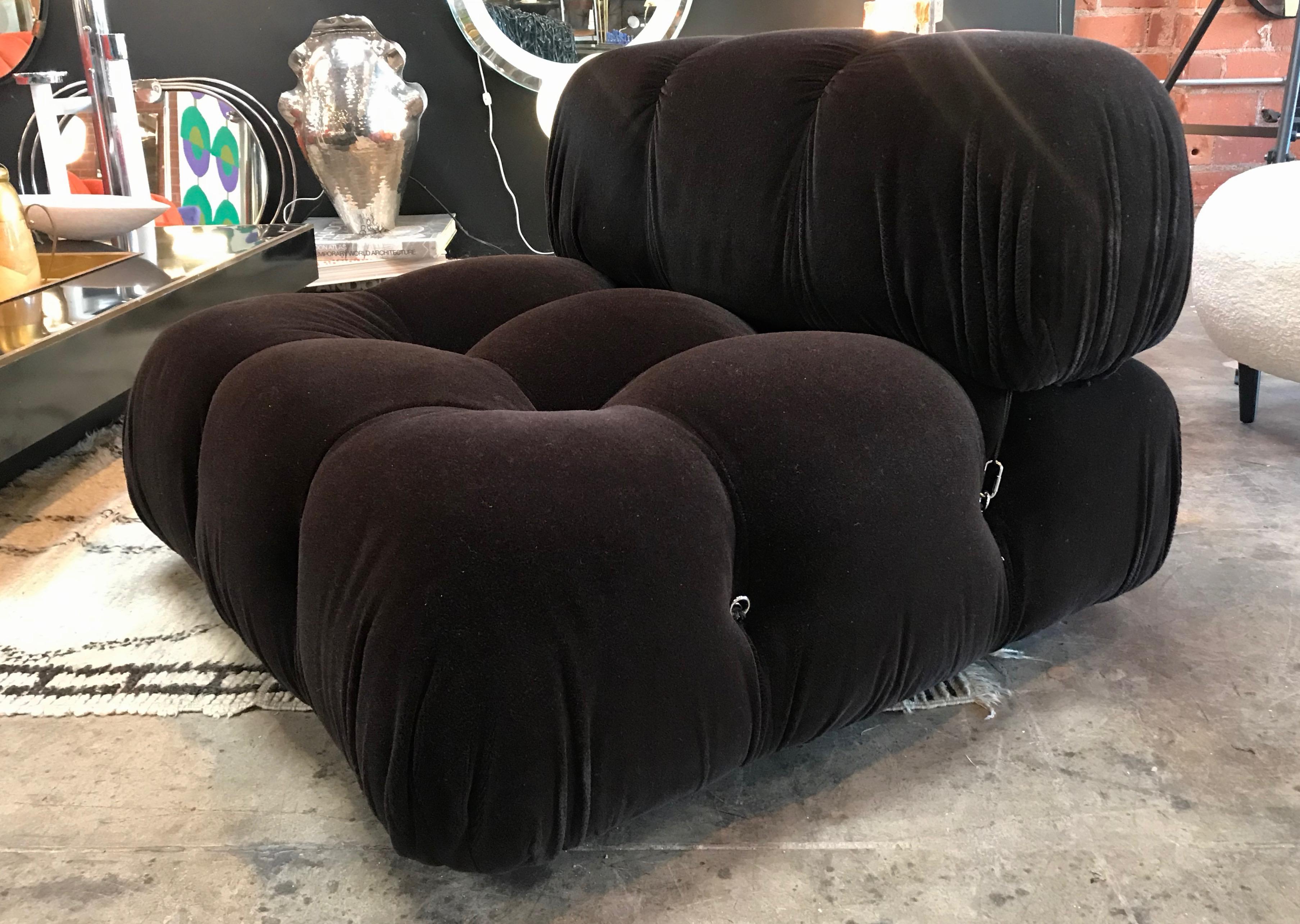 Mario Bellini, modular 'Camaleonda' sofa in original brown mohair, Italy, 1972.
This sofa consists out of modular elements. The design became famous almost immediately after it was featured in the exhibition and Italy and The new domestic landscape