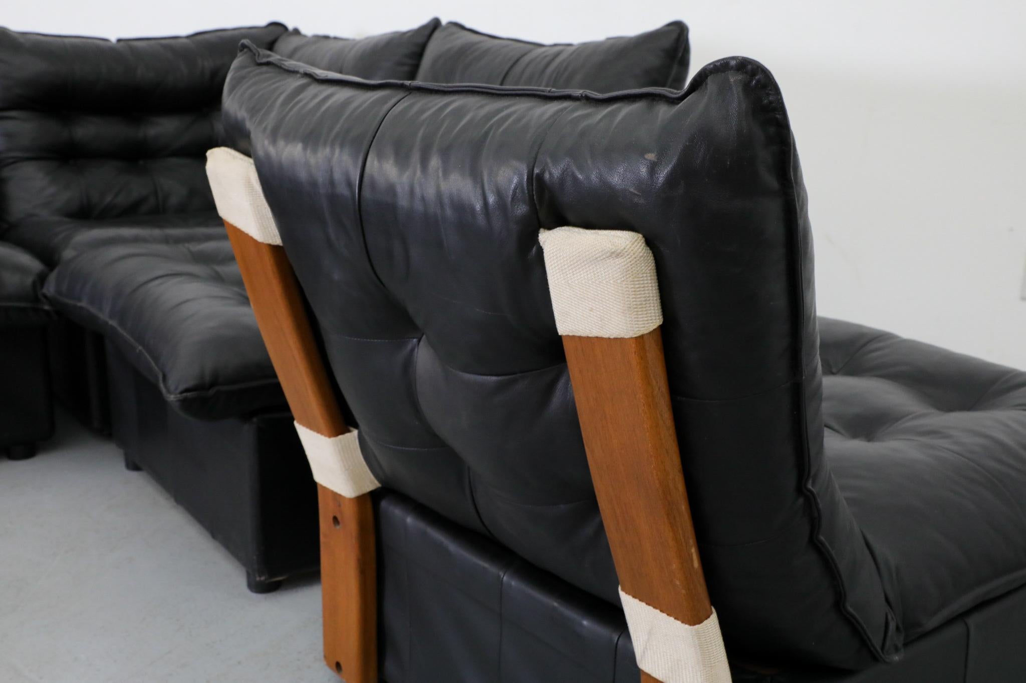 Mario Bellini inspiriert Schwarzes getuftetes Leder & Buchenholz 5 Stück Sektional Sofa im Angebot 4