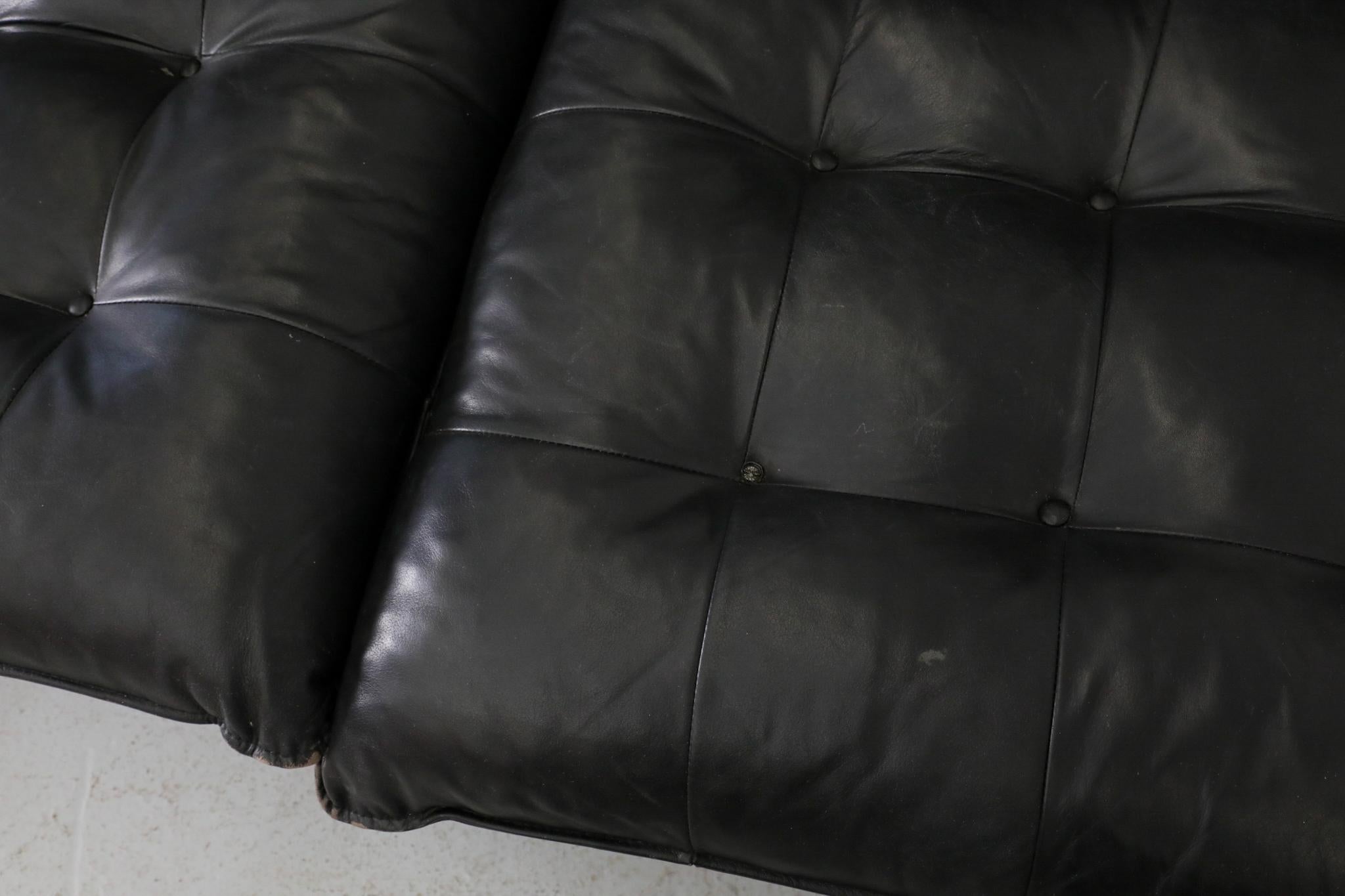 Mario Bellini inspiriert Schwarzes getuftetes Leder & Buchenholz 5 Stück Sektional Sofa im Angebot 6