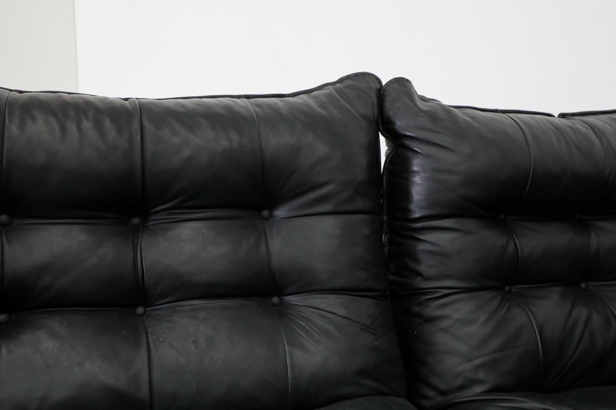 Mario Bellini inspiriert Schwarzes getuftetes Leder & Buchenholz 5 Stück Sektional Sofa im Angebot 7