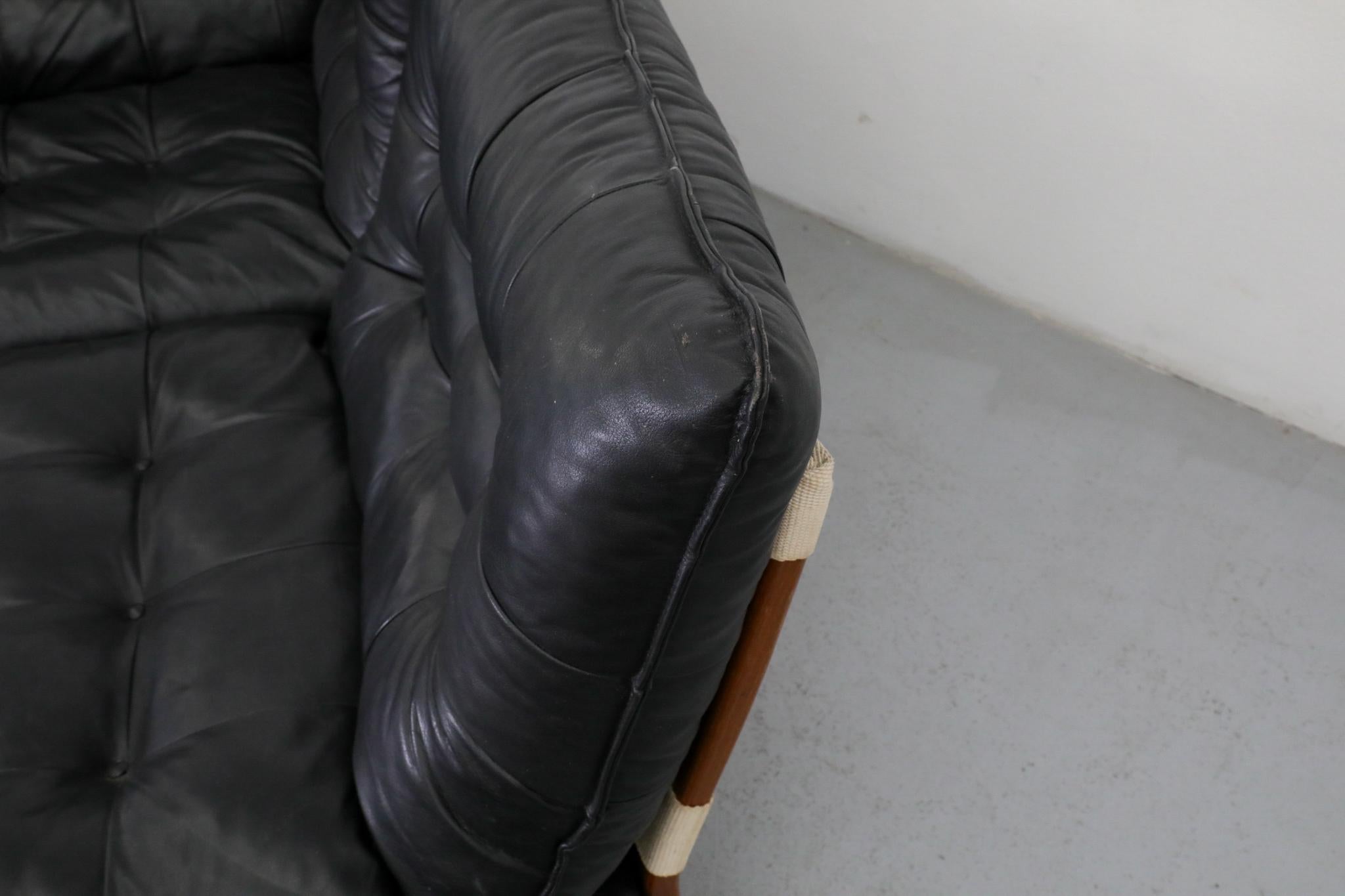 Mario Bellini inspiriert Schwarzes getuftetes Leder & Buchenholz 5 Stück Sektional Sofa im Angebot 10