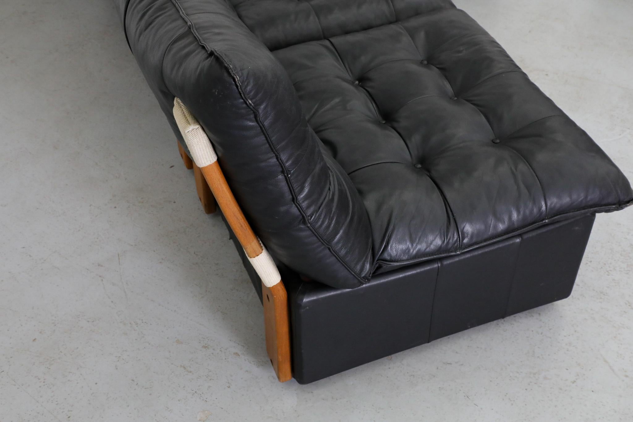Mario Bellini inspiriert Schwarzes getuftetes Leder & Buchenholz 5 Stück Sektional Sofa im Angebot 12