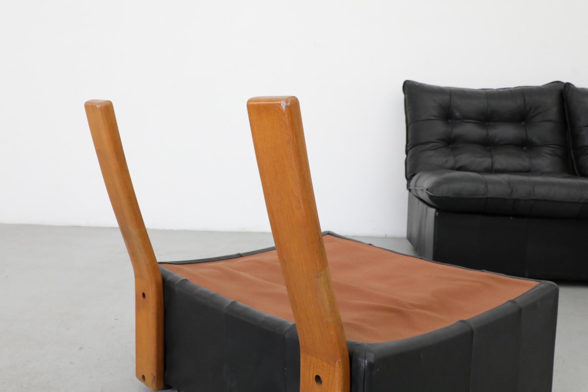 Mario Bellini inspiriert Schwarzes getuftetes Leder & Buchenholz 5 Stück Sektional Sofa im Angebot 13