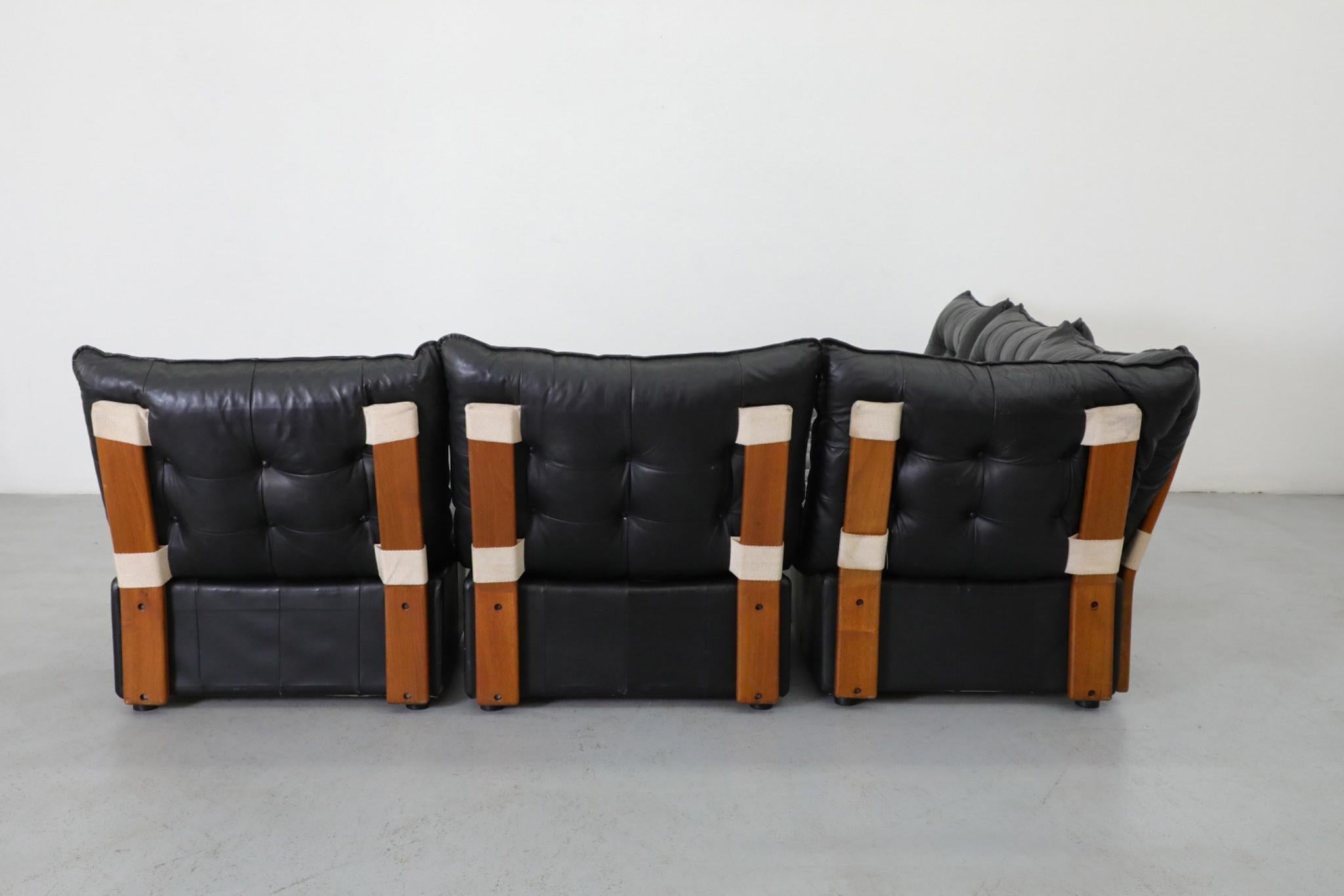 Mario Bellini inspiriert Schwarzes getuftetes Leder & Buchenholz 5 Stück Sektional Sofa im Angebot 3