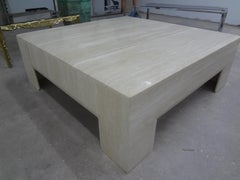 Mario Bellini Inspired Postmodern Square Italian Travertine Coffee Table
