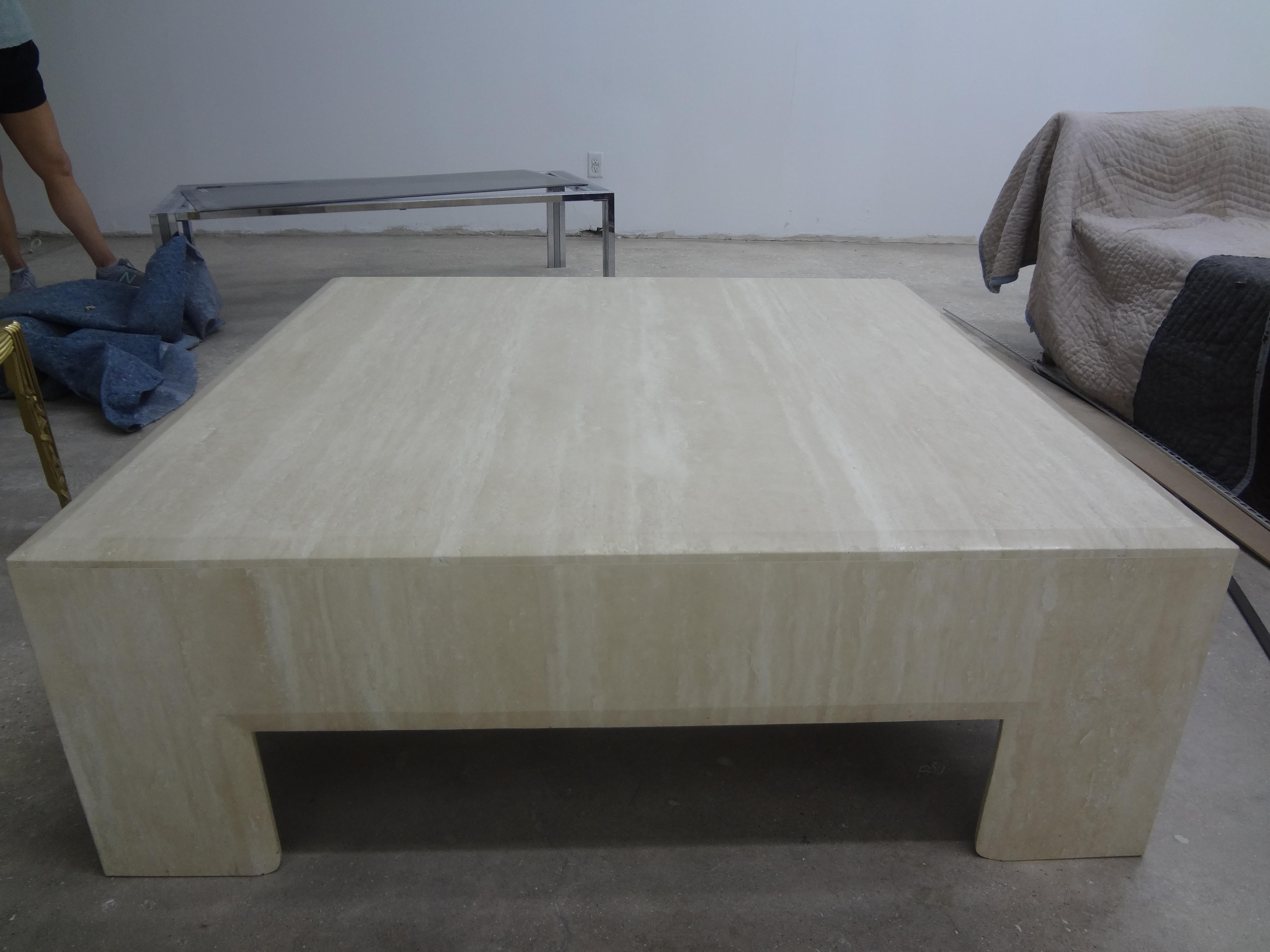 Post-Modern Mario Bellini Inspired Postmodern Square Italian Travertine Coffee Table