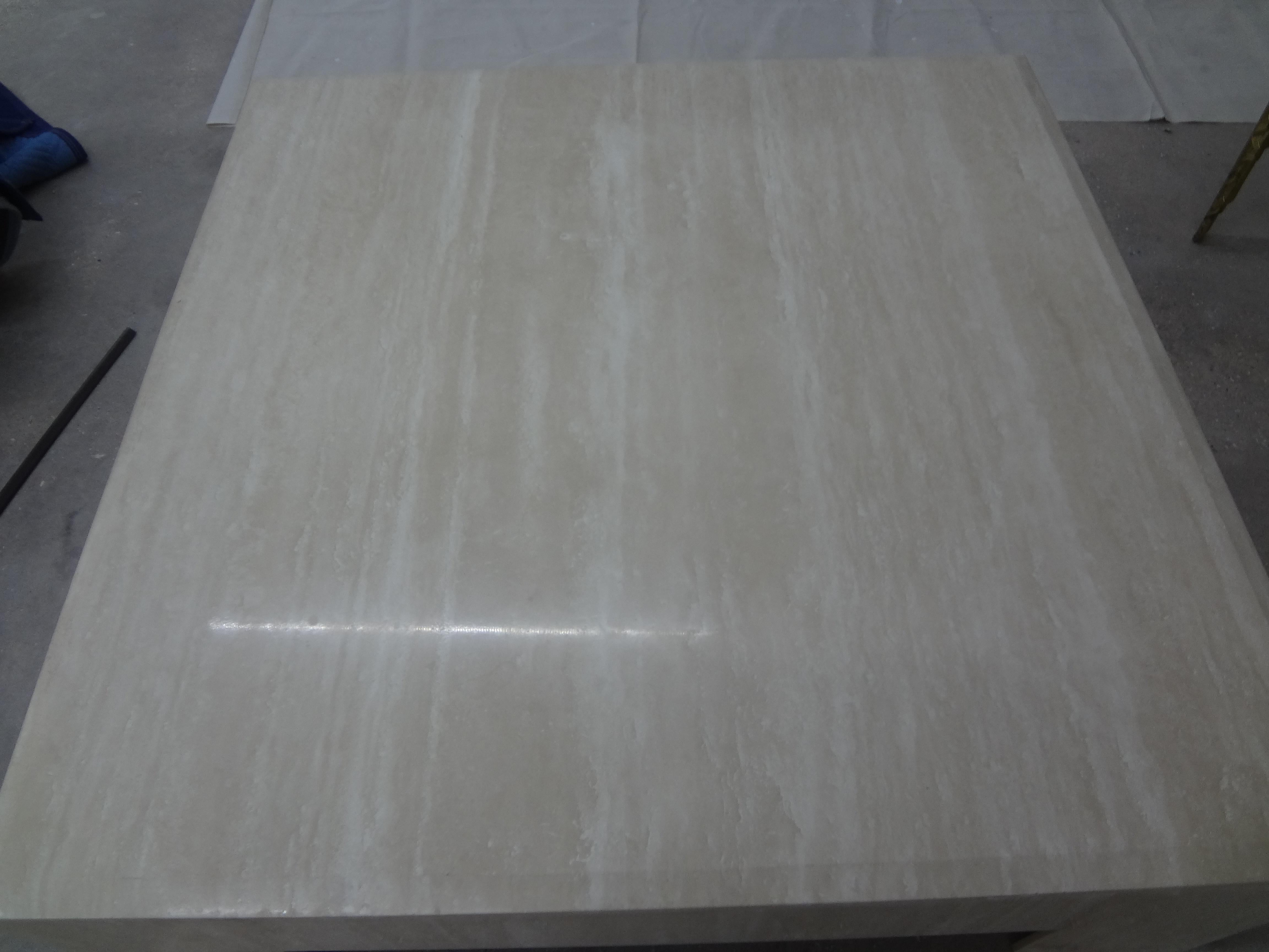 Late 20th Century Mario Bellini Inspired Postmodern Square Italian Travertine Coffee Table