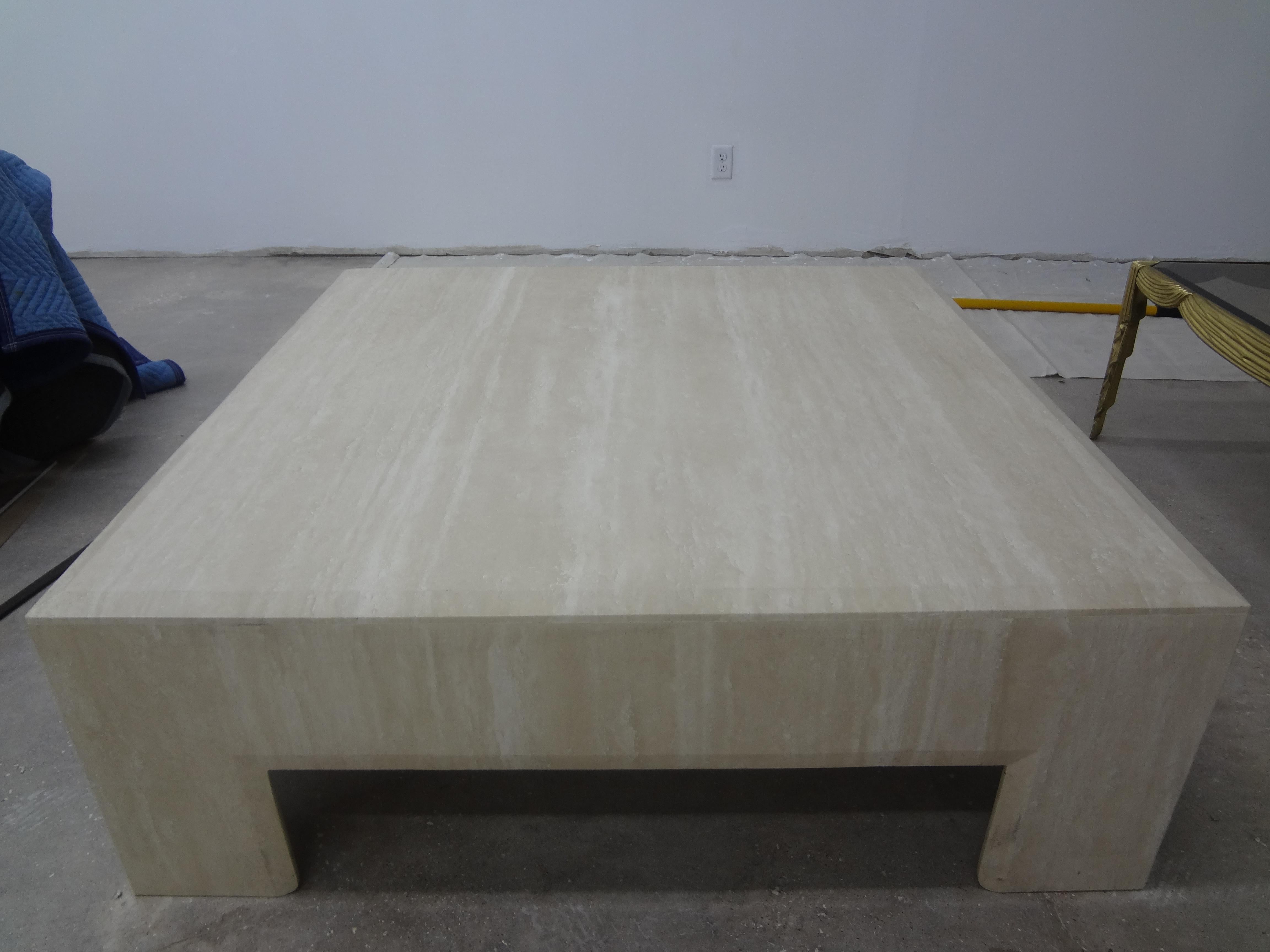 Mario Bellini Inspired Postmodern Square Italian Travertine Coffee Table 1