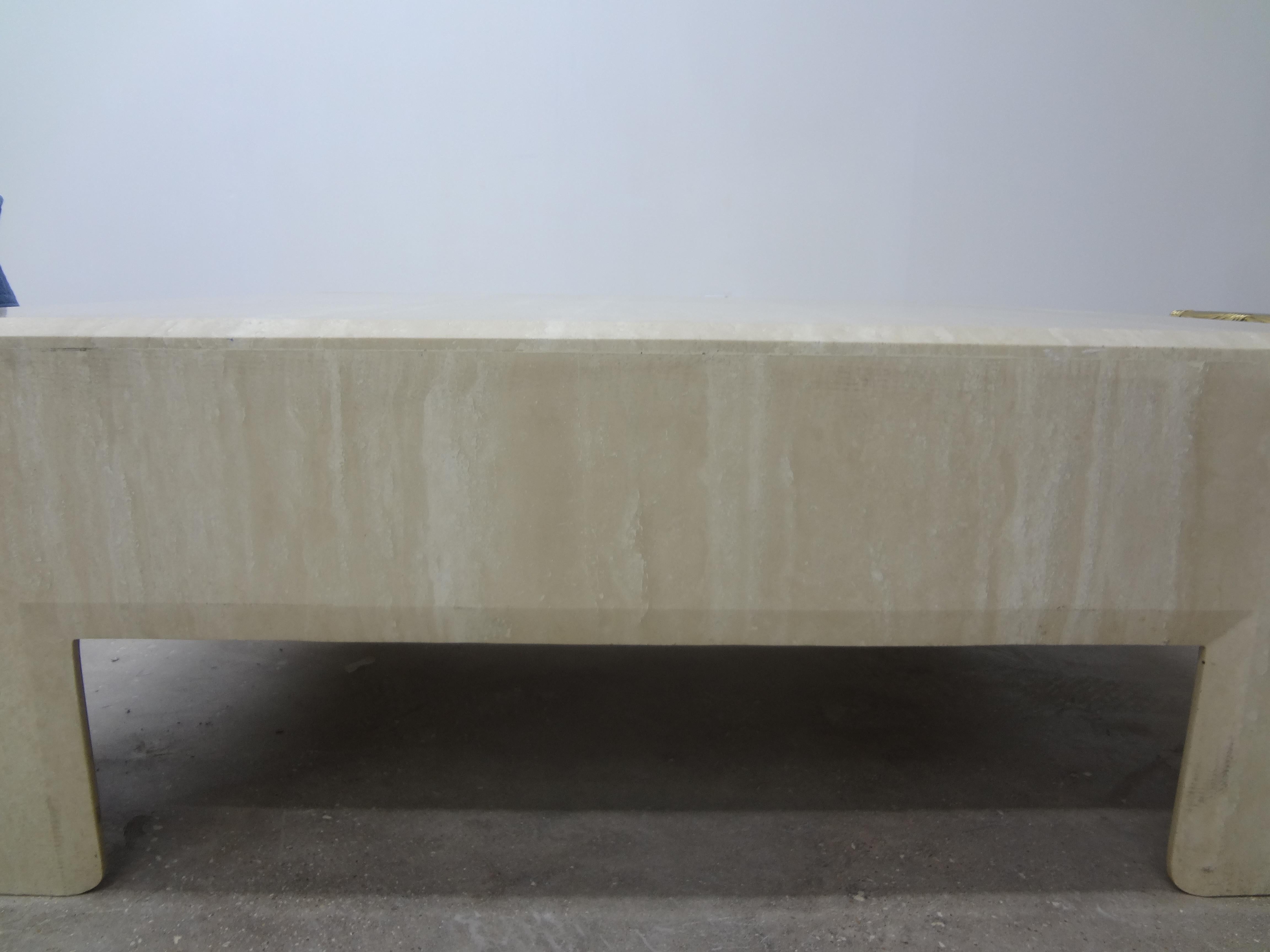 Mario Bellini Inspired Postmodern Square Italian Travertine Coffee Table 2