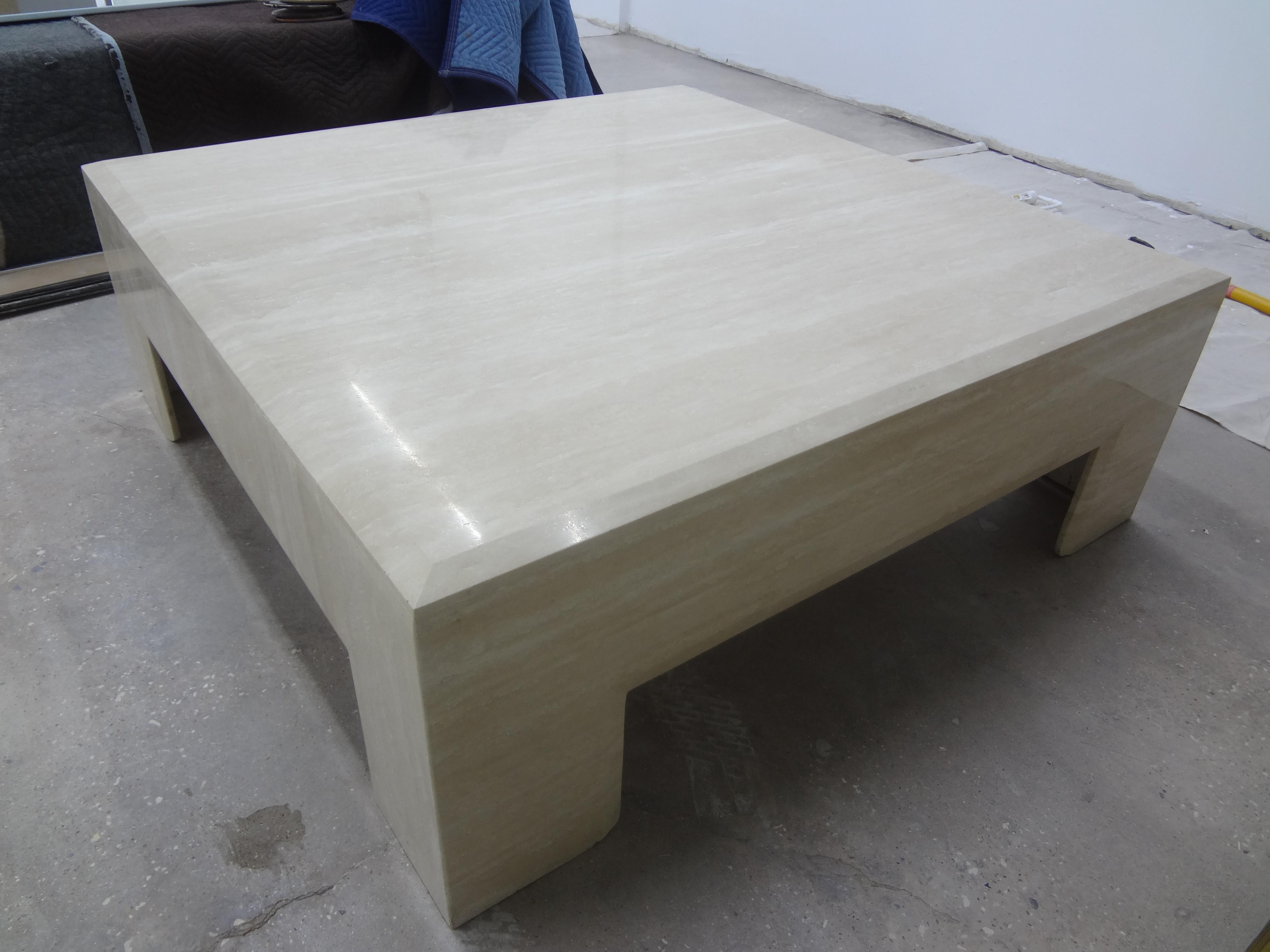 Mario Bellini Inspired Postmodern Square Italian Travertine Coffee Table 3