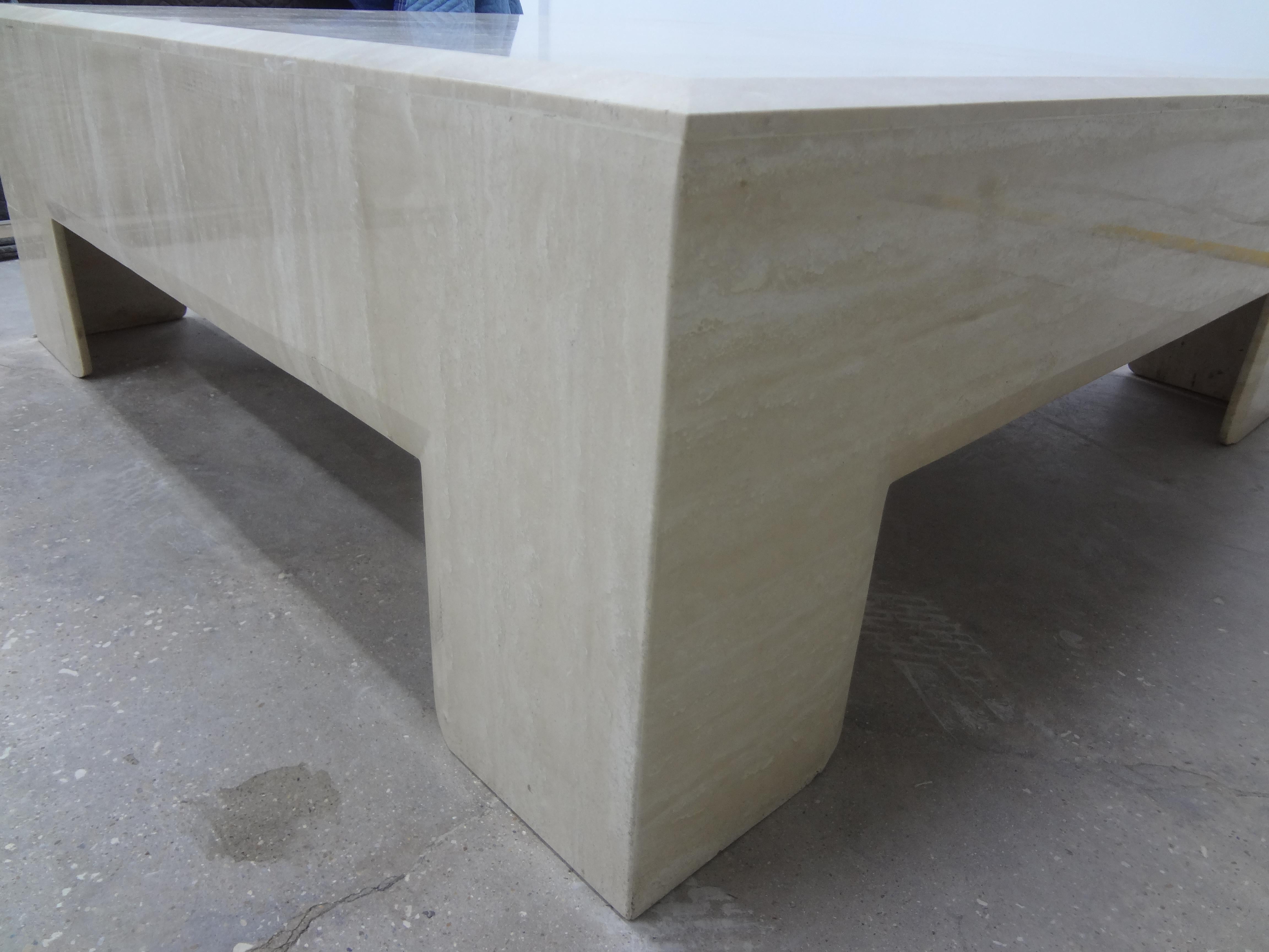 Mario Bellini Inspired Postmodern Square Italian Travertine Coffee Table 4