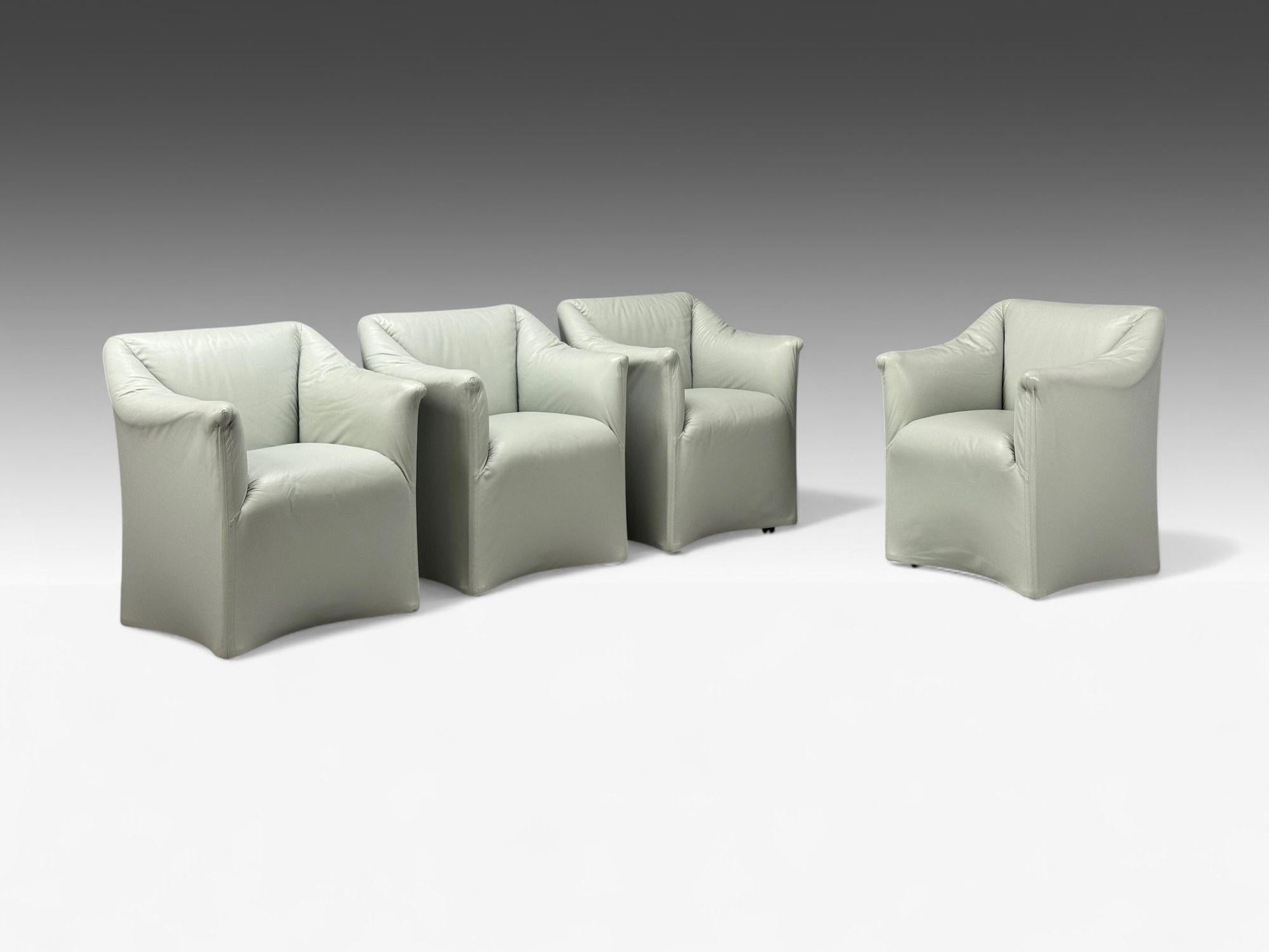 Mid-Century Modern Mario Bellini, Italian Modern, Leather, Four Model 684 Armchairs, Italy, 1980s For Sale