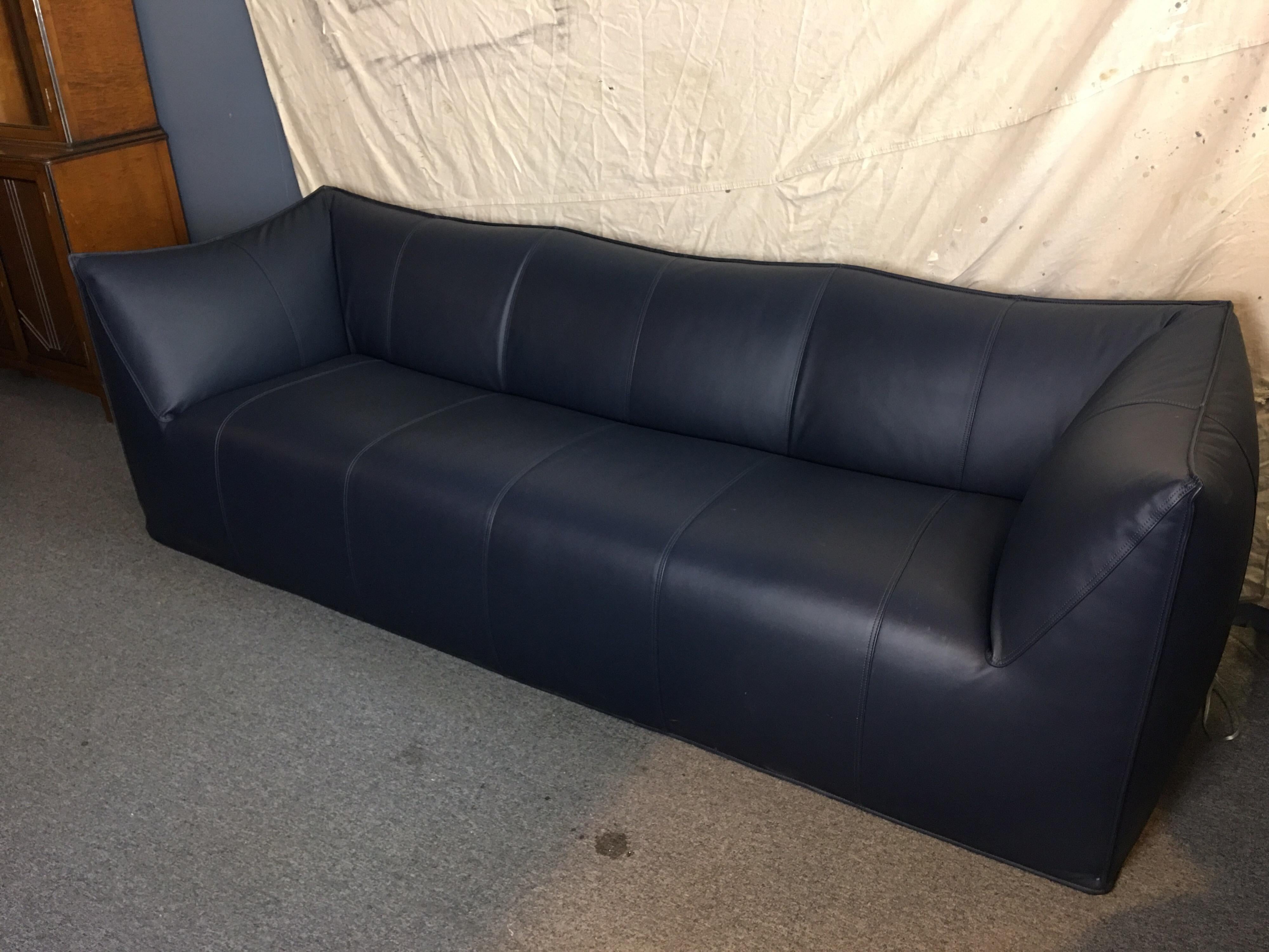 Italian Mario Bellini Le Bambole 3-Seat Sofa in dark Blue Leather