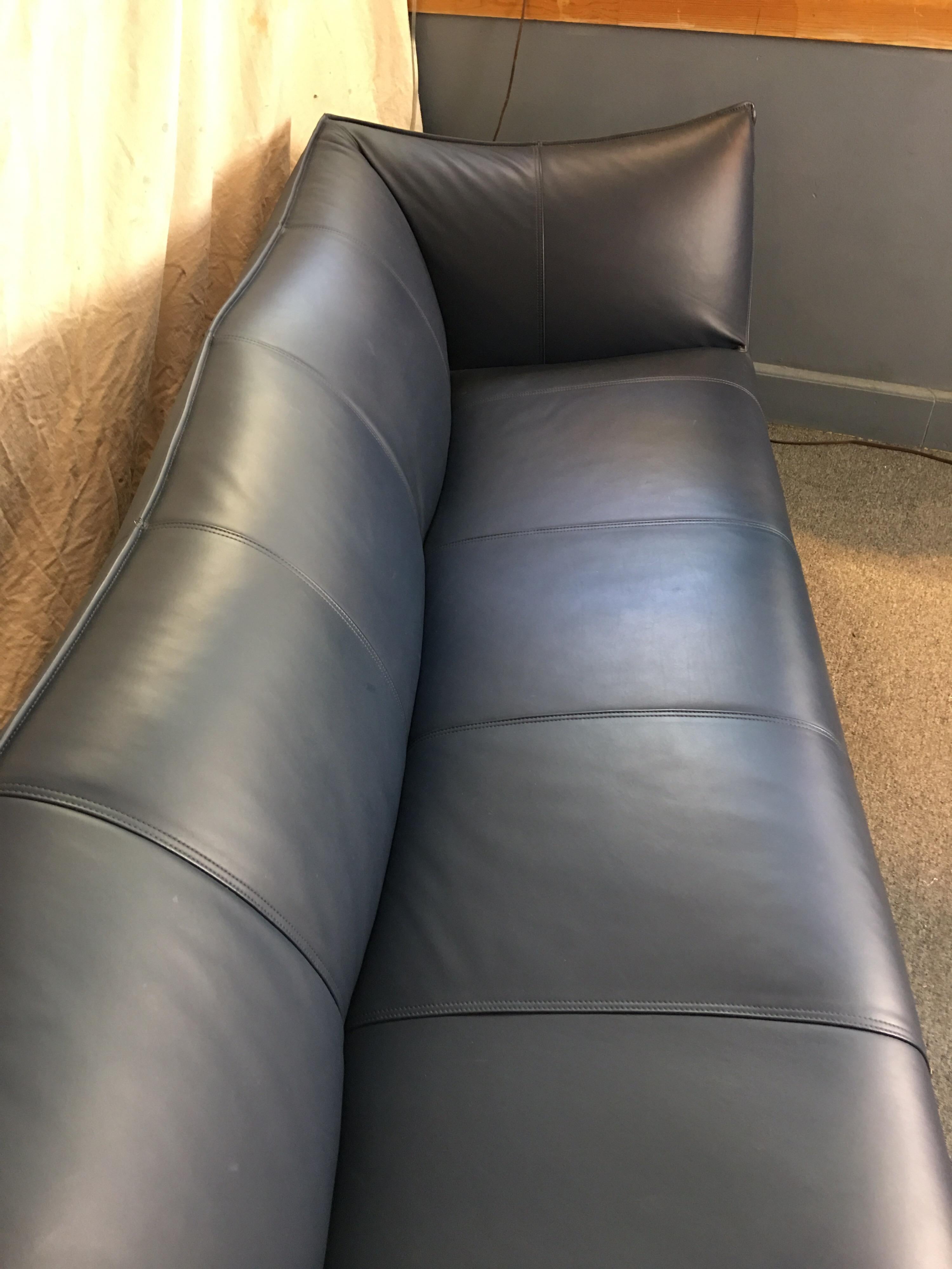 Contemporary Mario Bellini Le Bambole 3-Seat Sofa in dark Blue Leather