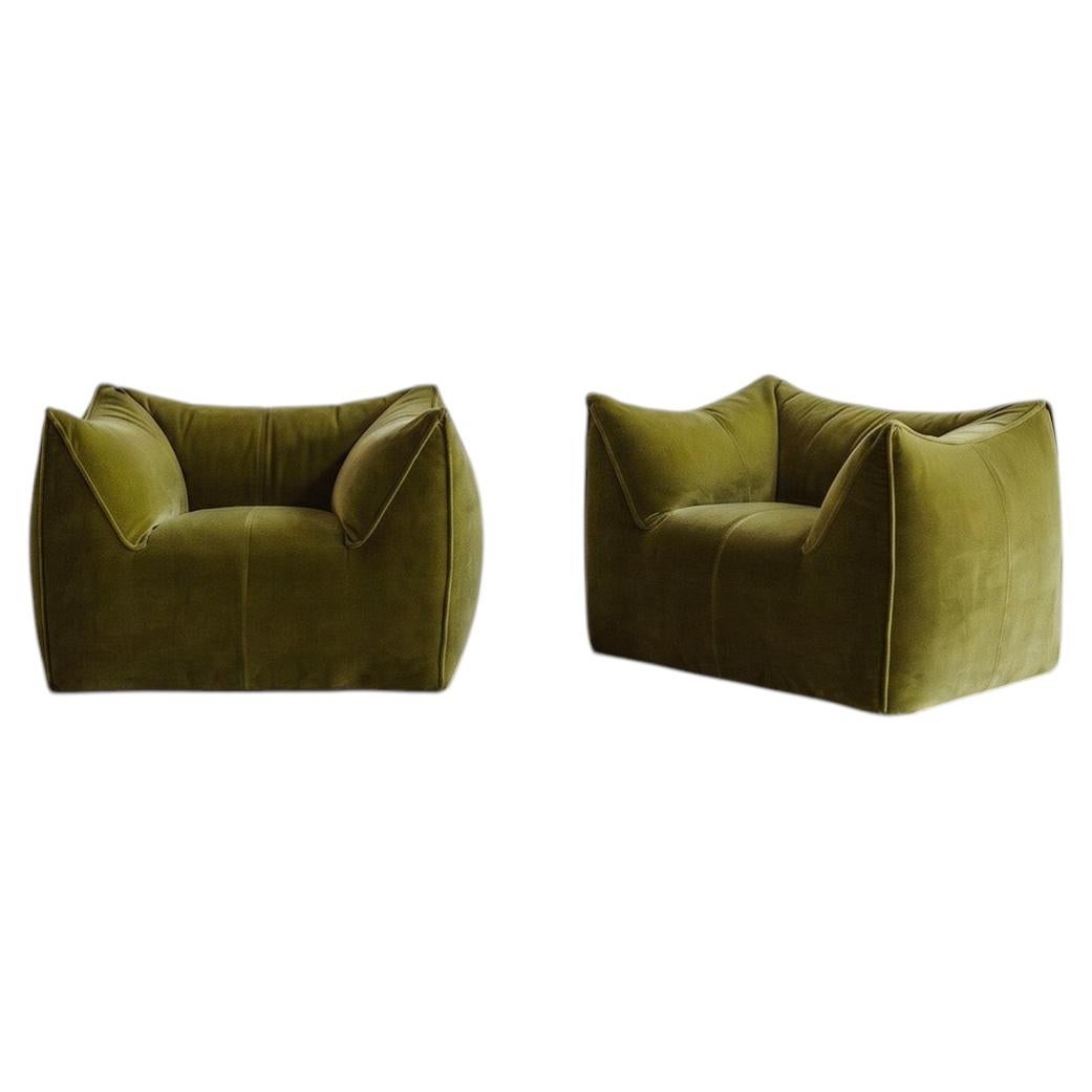 Mario Bellini “Le Bambole” Armchairs for B&B Italia, Olive Green, 1971, Set of 2