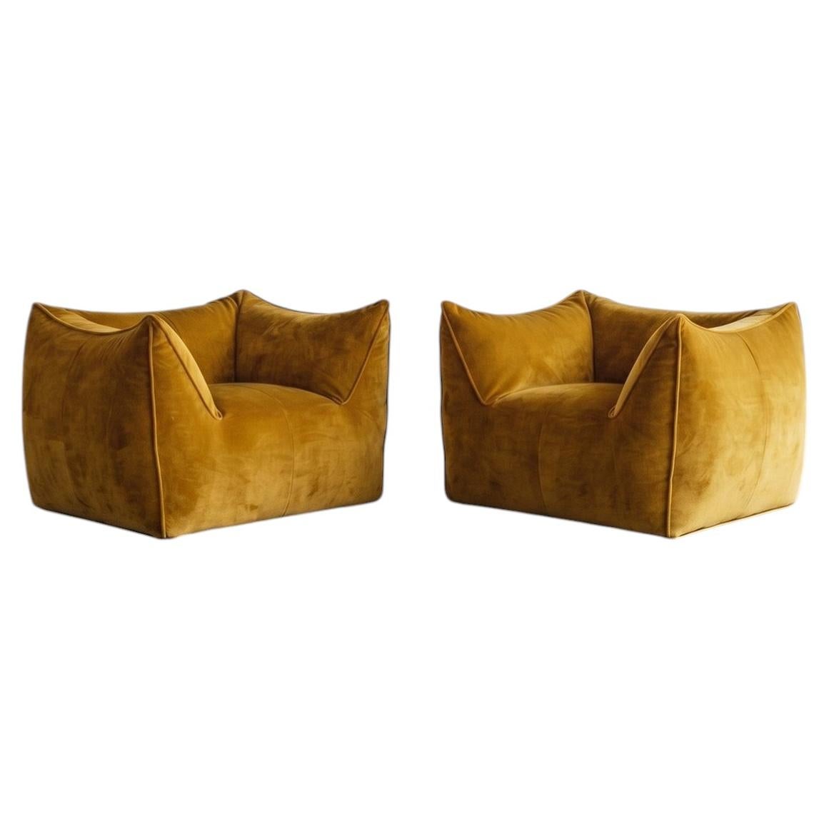 Mario Bellini “Le Bambole” Armchairs for B&B Italia, Velvet, 1971, Set of 2