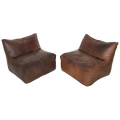 Mario Bellini Le Bambole Cognac Leather Lounge Chairs for B&B Italia, Italy 1975