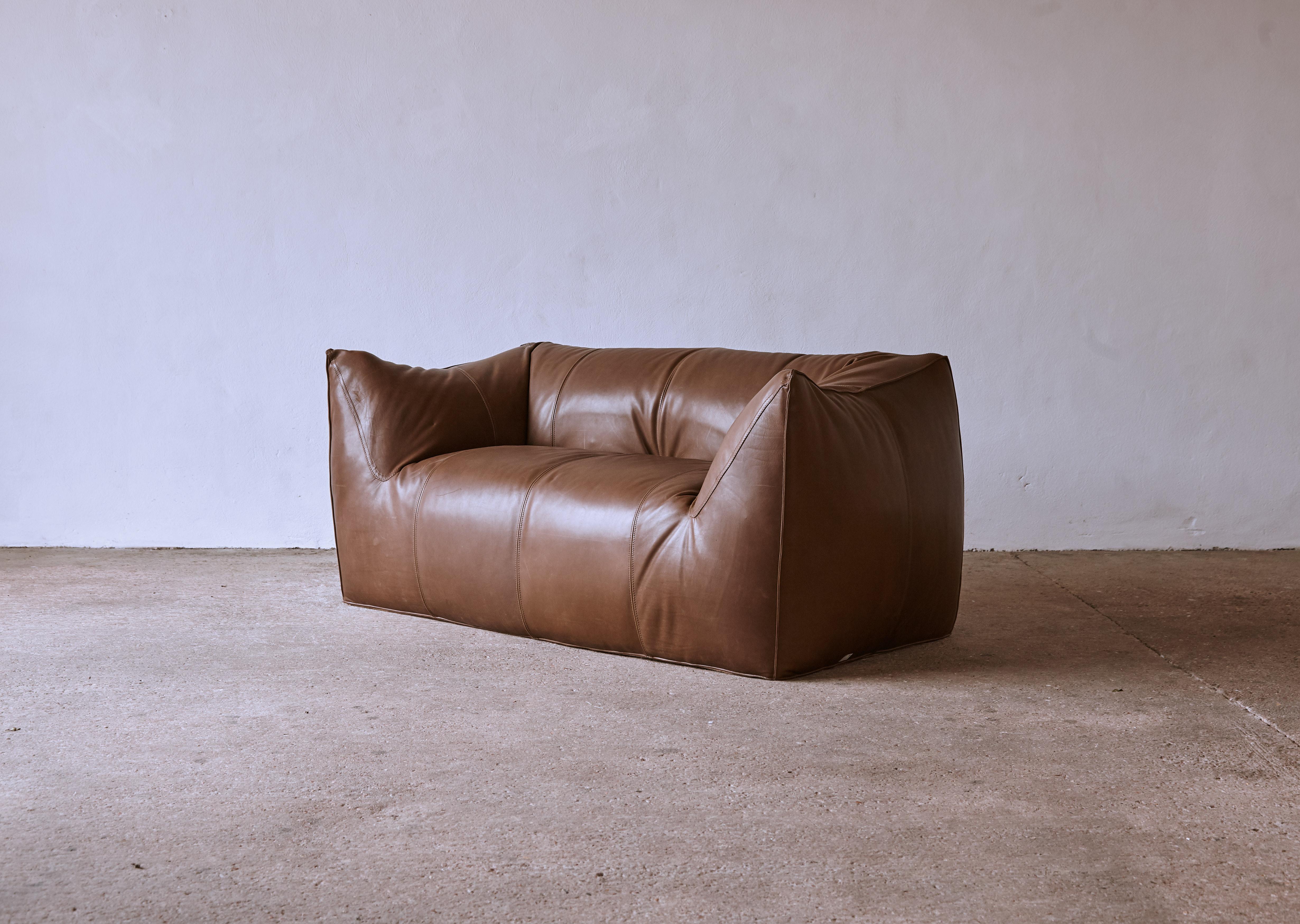 Italian Mario Bellini Le Bambole Sofa, Brown Leather, B&B Italia, 1970s