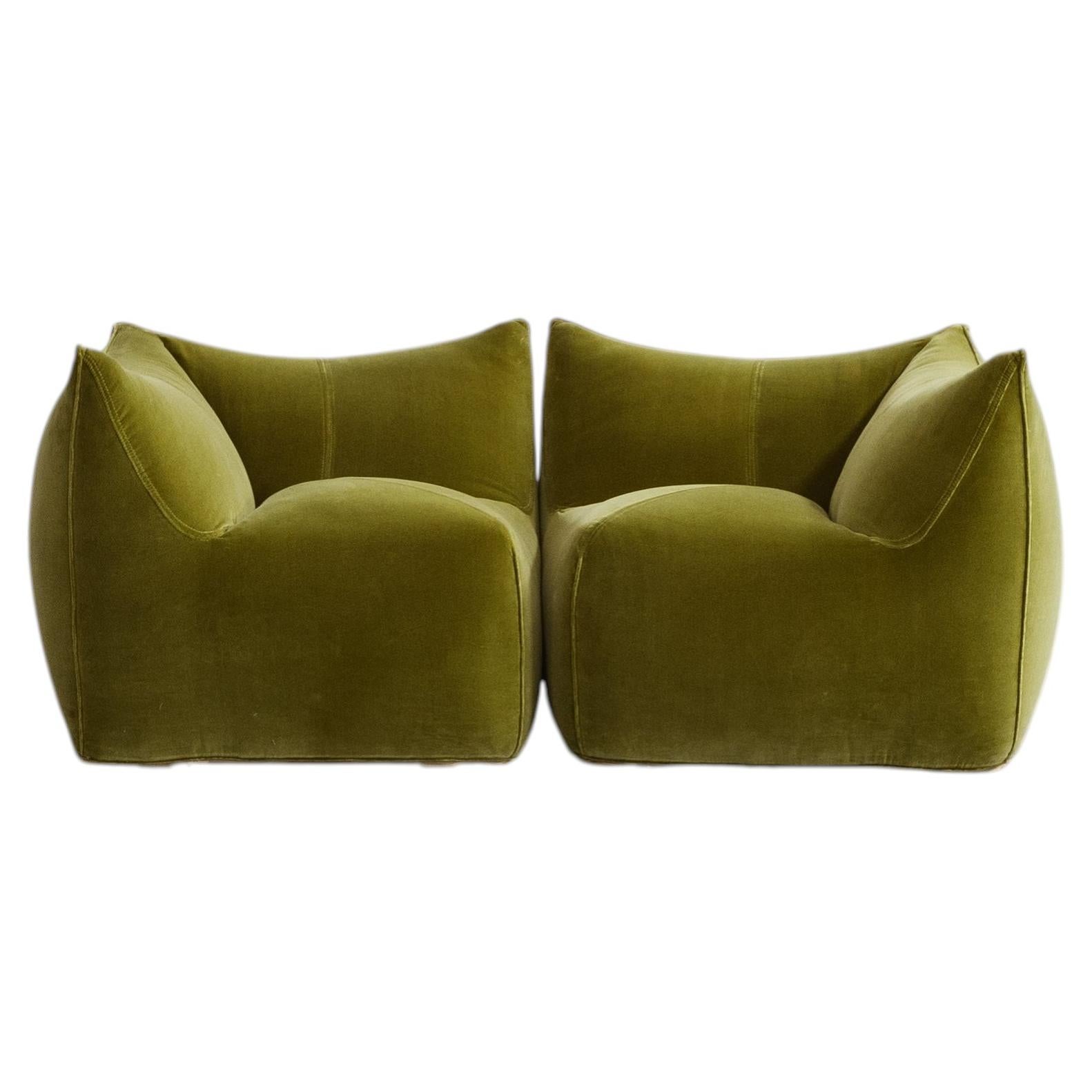 Mario Bellini “Le Bambole” Sofa for B&B Italia, Olive Green, 1971, Set of 2 For Sale