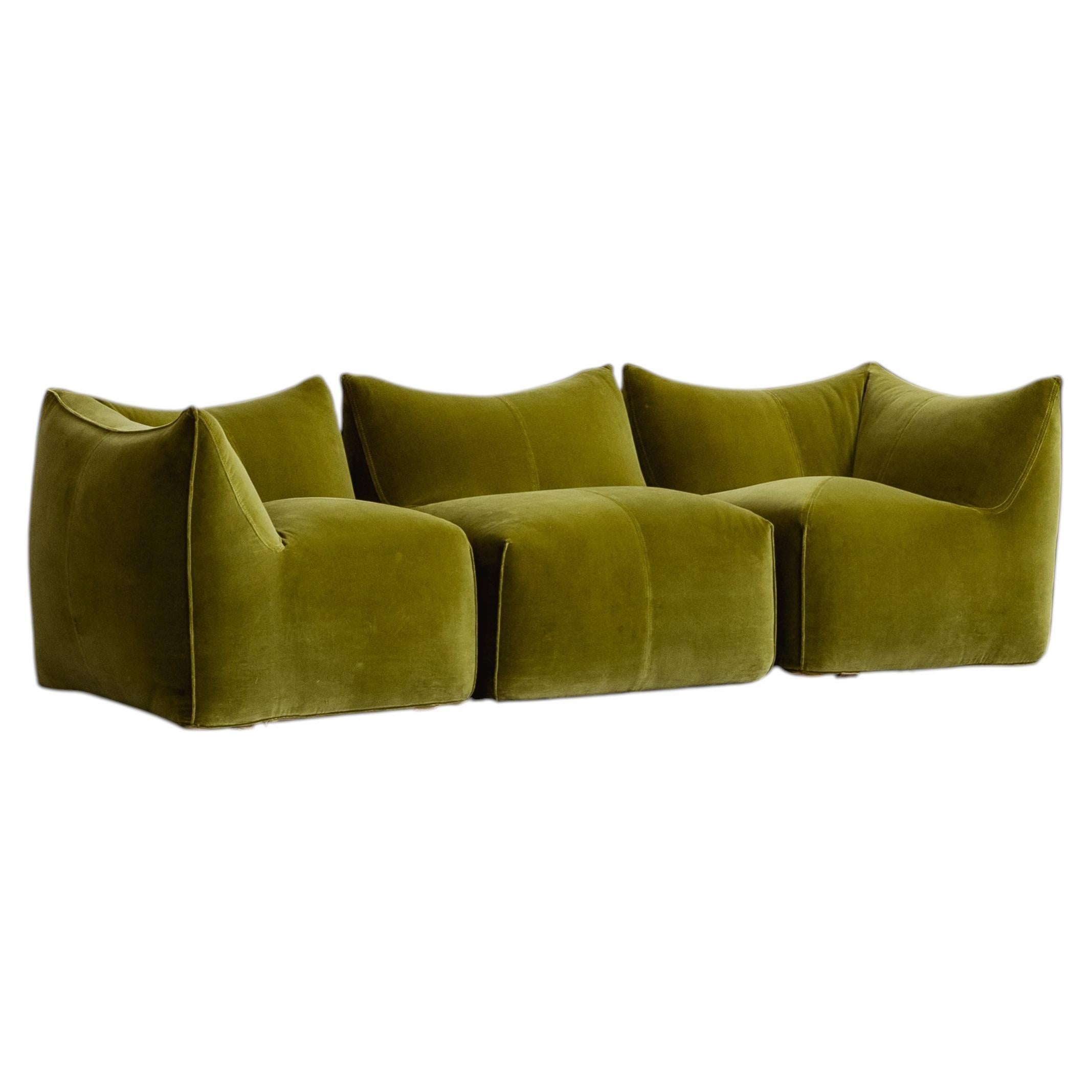 Mario Bellini "Le Bambole" Sofa for B&B Italia, Olive Green, 1971, Set of 3 en vente
