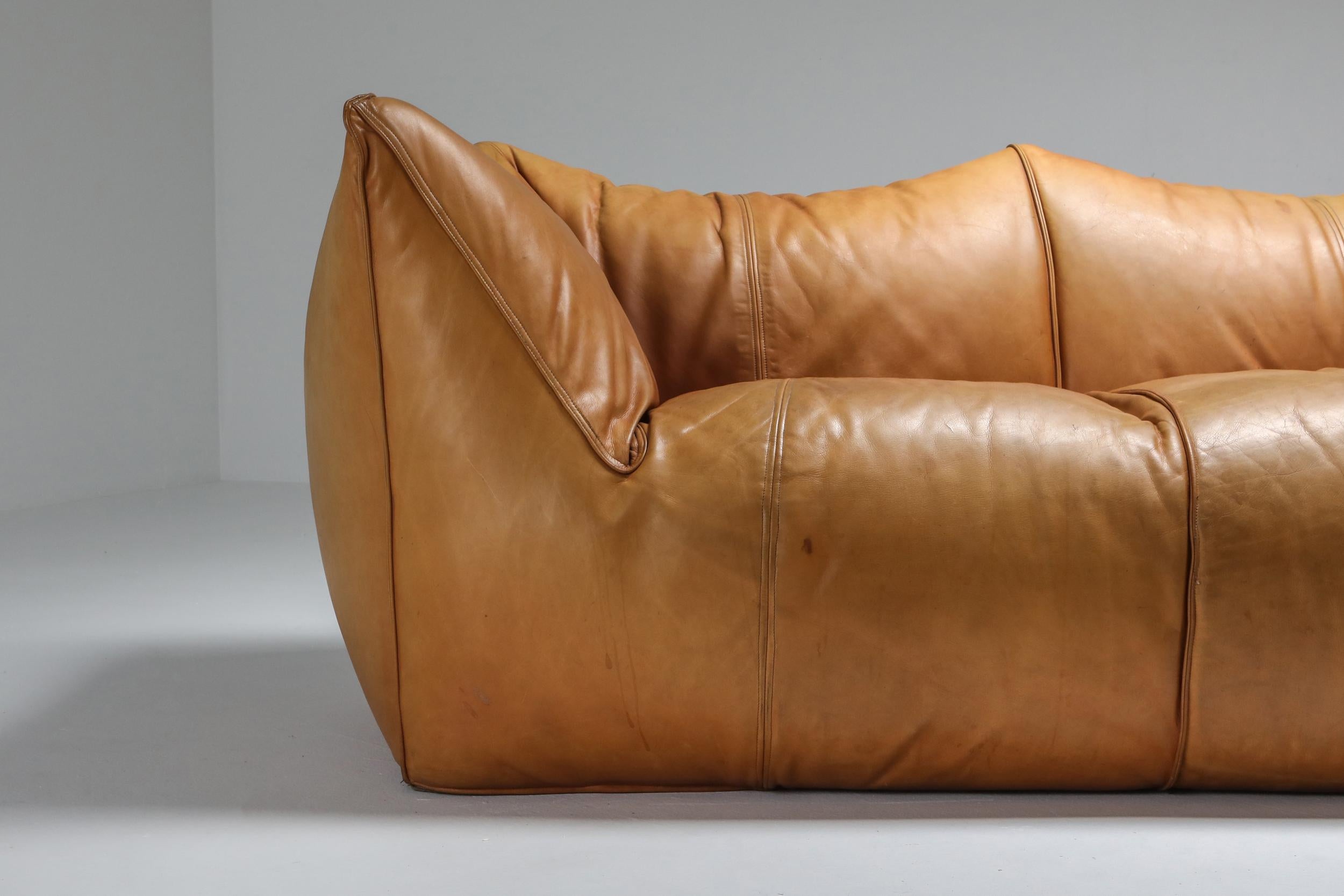 Mario Bellini 'Le Bambole' Three-Seat Couch in Tan Leather 1
