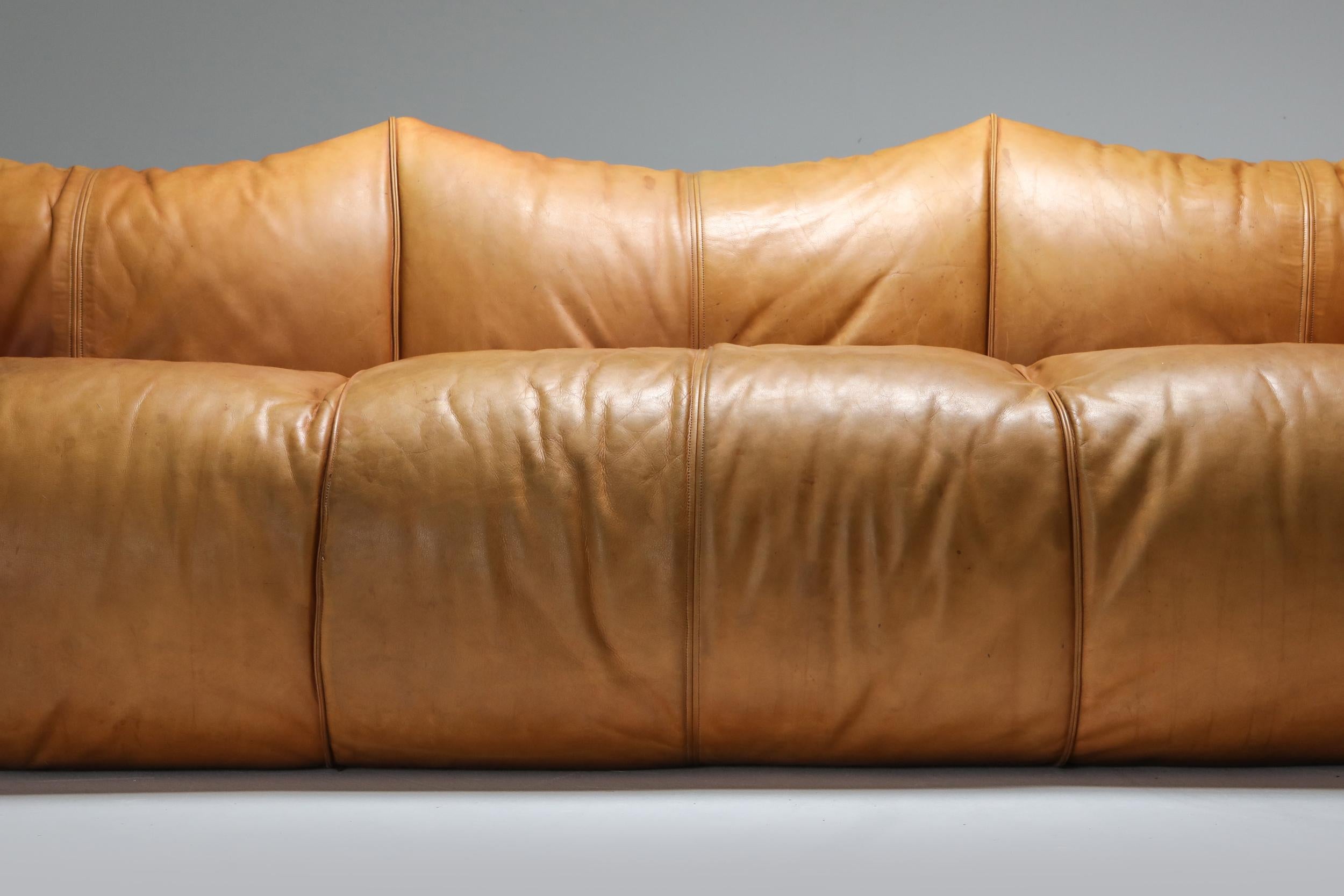 Late 20th Century Mario Bellini 'Le Bambole' Three-Seat Couch in Tan Leather