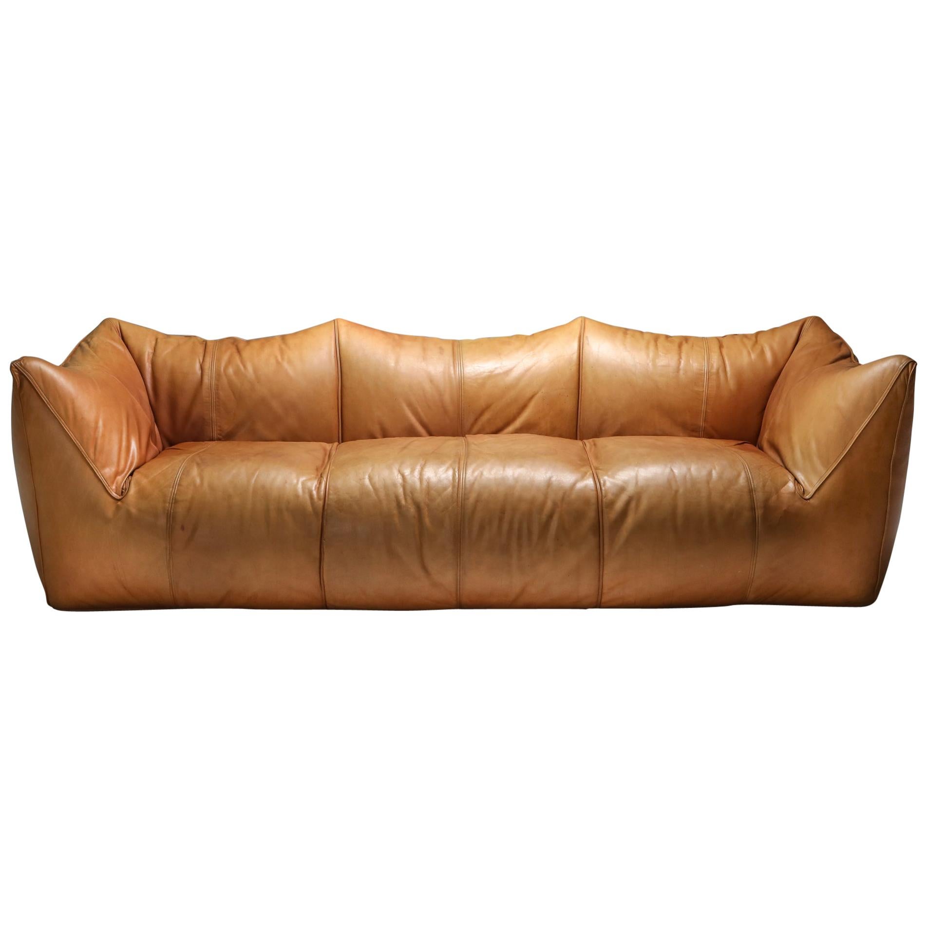 Mario Bellini 'Le Bambole' Three-Seat Couch in Tan Leather
