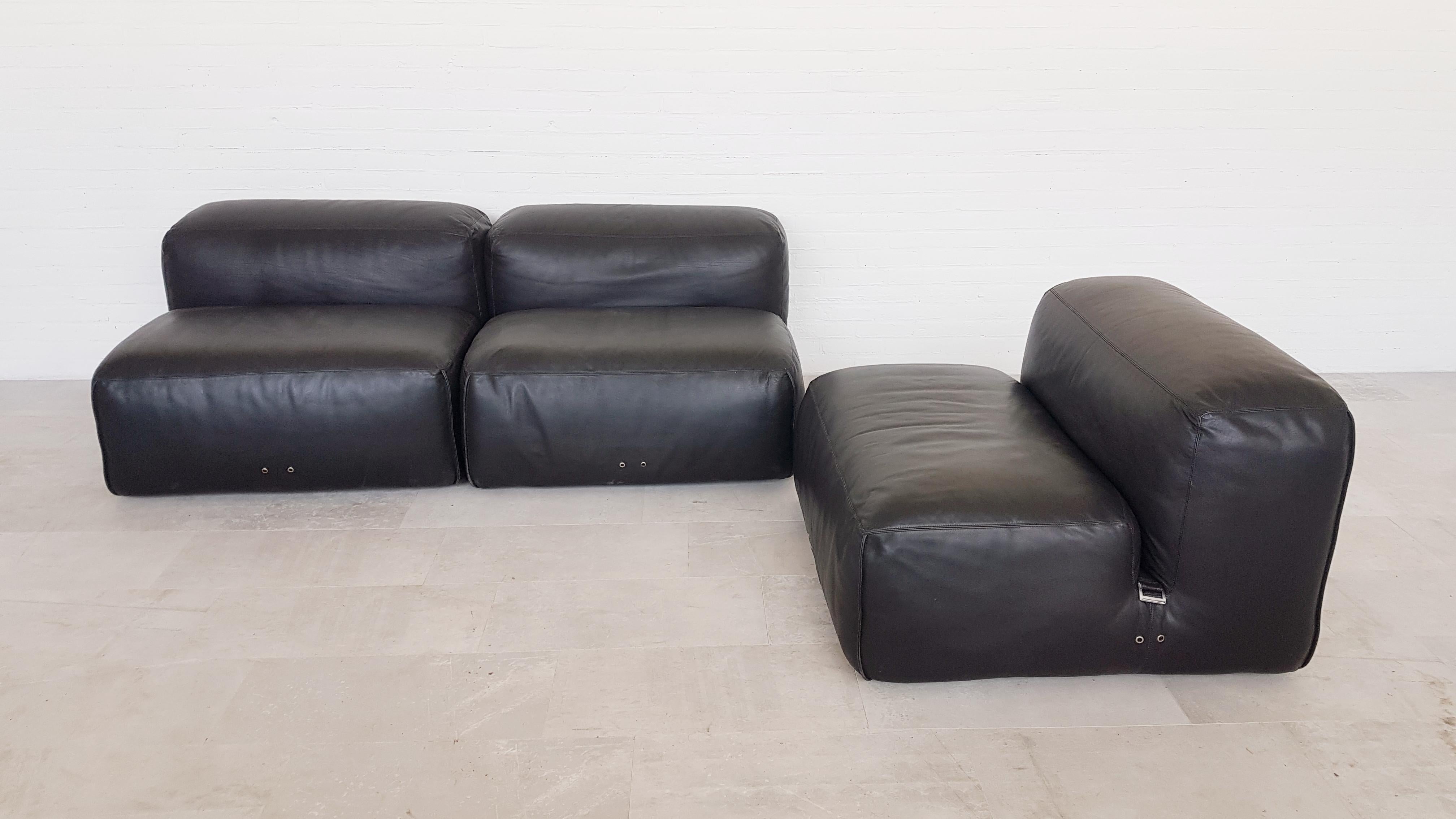 Mario Bellini Le Mura Black Leather Sectional Sofa for Cassina, 1970s 5