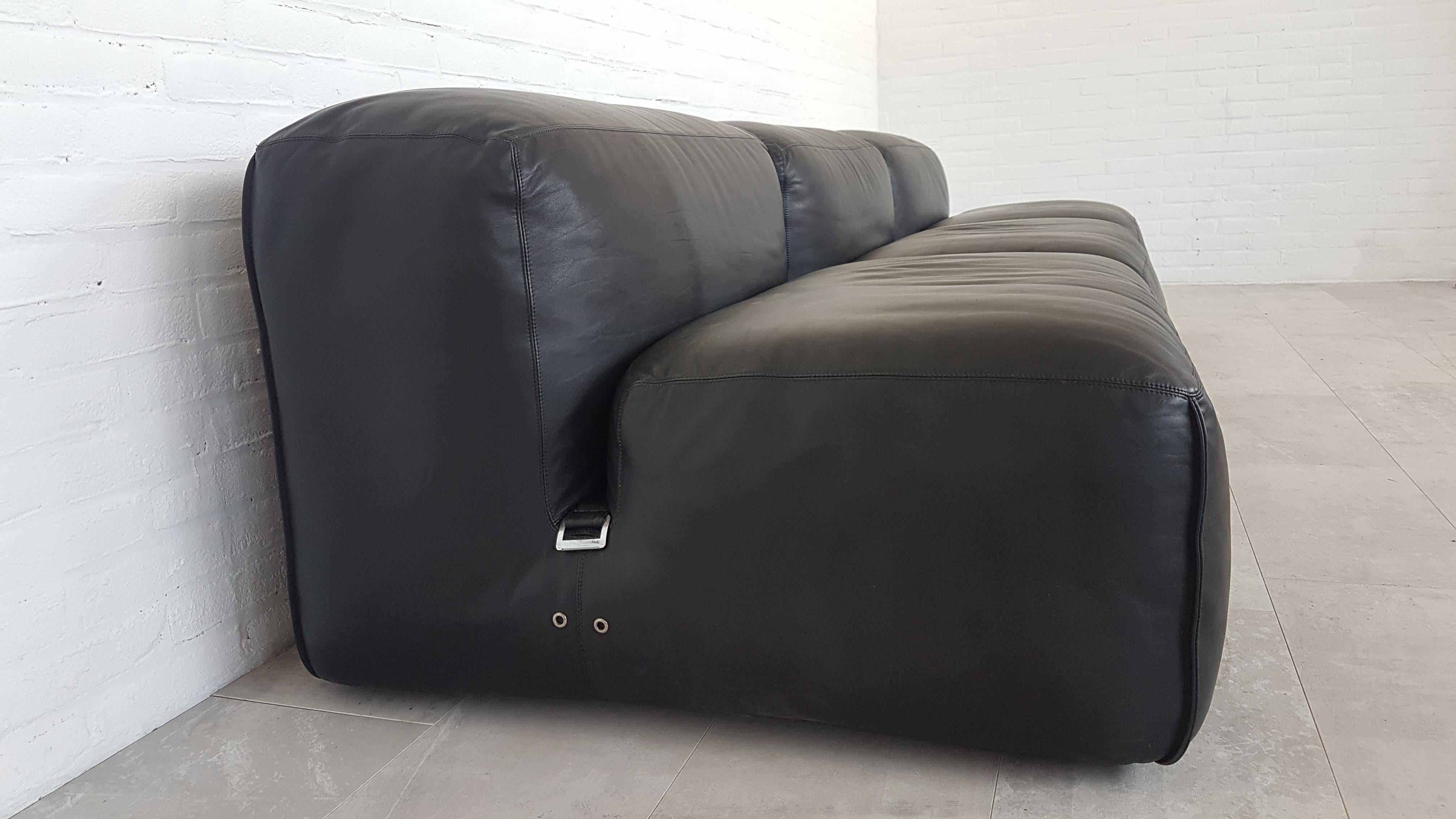 Italian Mario Bellini Le Mura Black Leather Sectional Sofa for Cassina, 1970s