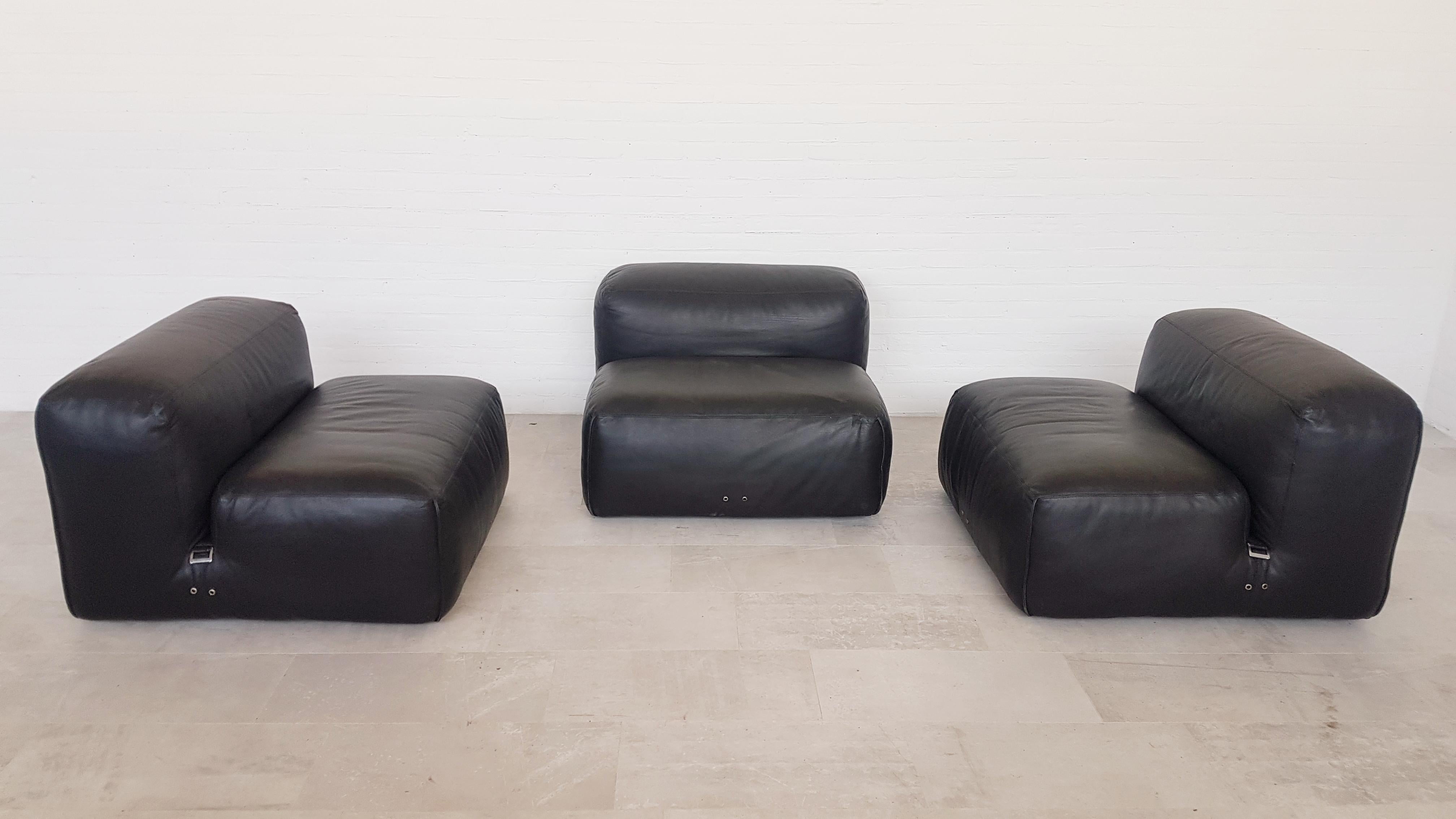 Mario Bellini Le Mura Black Leather Sectional Sofa for Cassina, 1970s 1