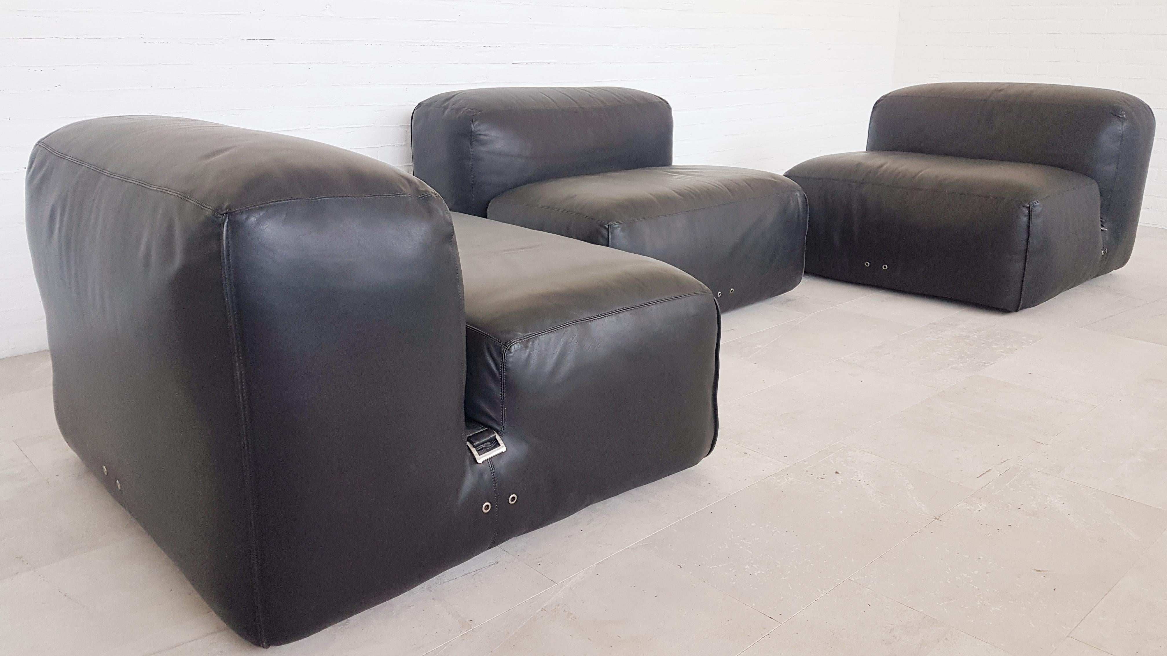 Mario Bellini Le Mura Black Leather Sectional Sofa for Cassina, 1970s 2