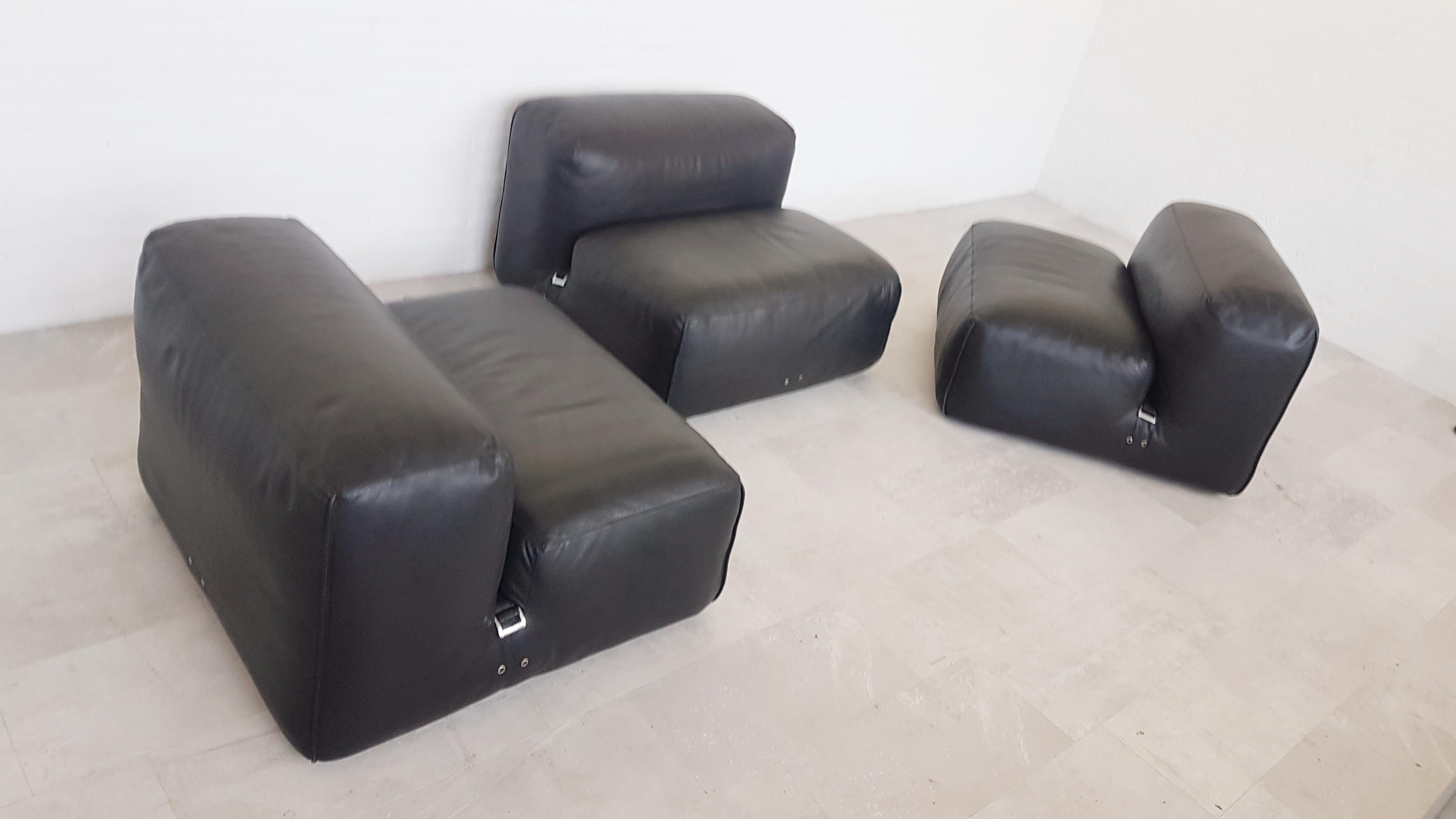 Mario Bellini Le Mura Black Leather Sectional Sofa for Cassina, 1970s 3