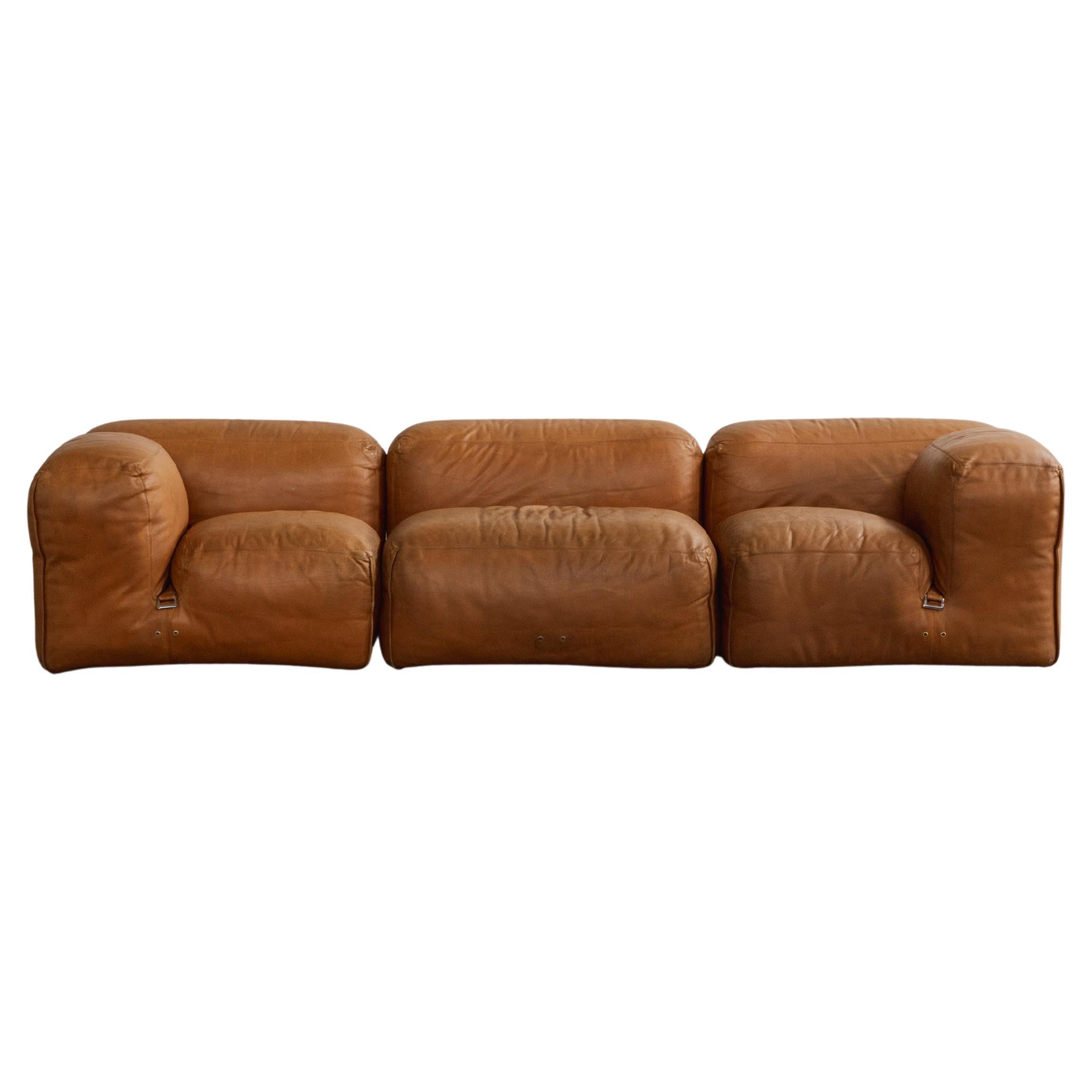 Mario Bellini “Le Mura” Modular Sofa for Cassina, Cognac Leather, 1972, Set of 3