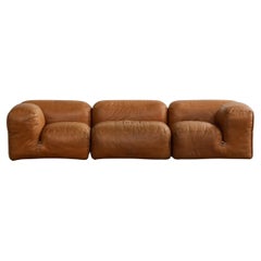 Mario Bellini “Le Mura” Modular Sofa for Cassina, Cognac Leather, 1972, Set of 3