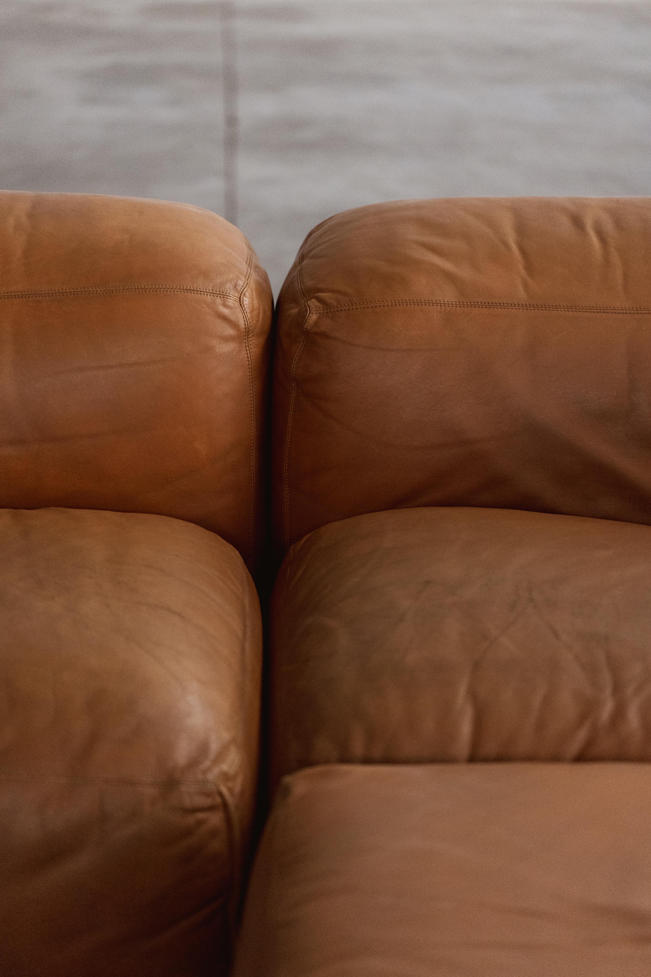 Mid-Century Modern Mario Bellini “Le Mura” Modular Sofa for Cassina, Cognac Leather, 1972, Set of 5 For Sale