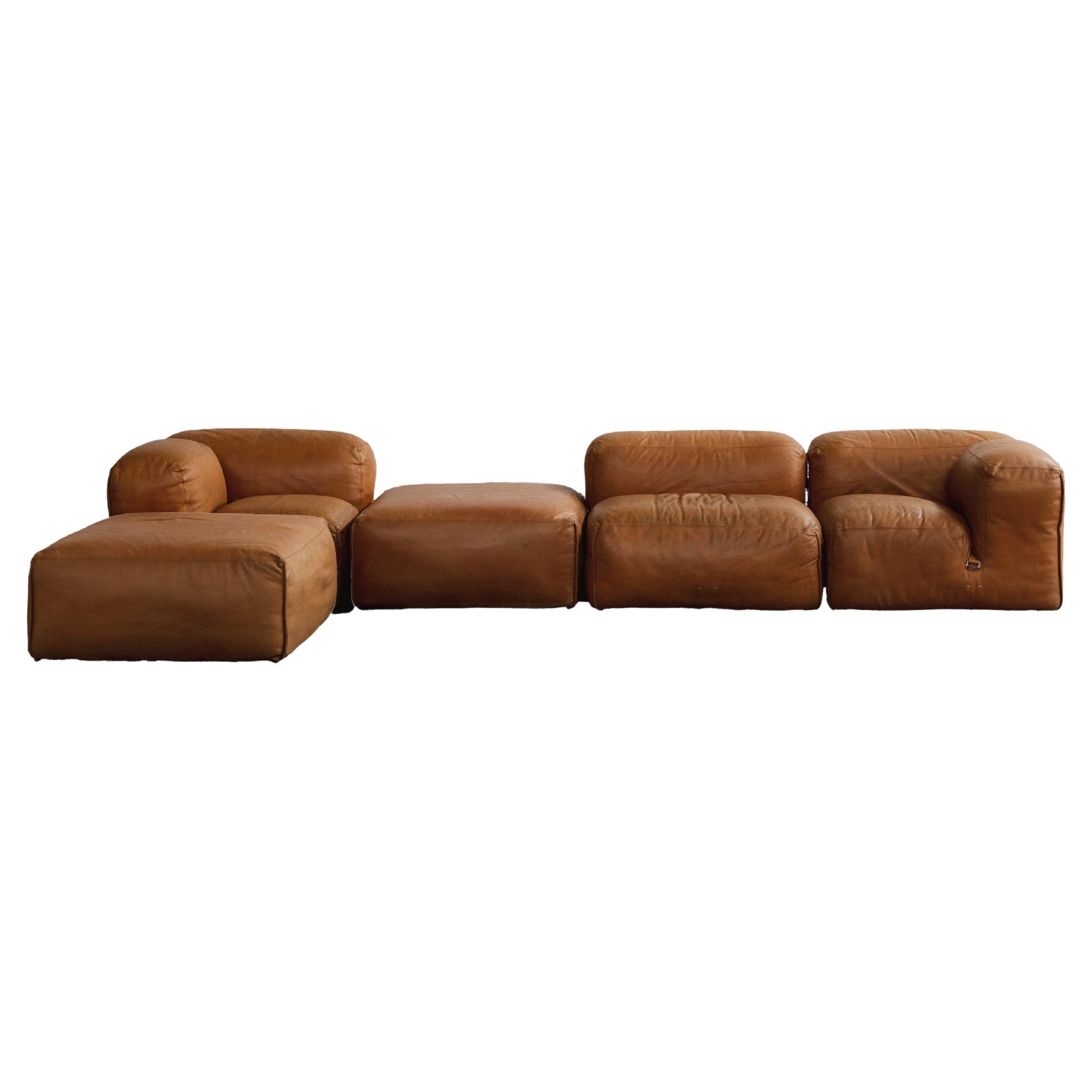 Divano modulare "Le Mura" di Mario Bellini per Cassina, pelle color cognac, 1972, Set di 5