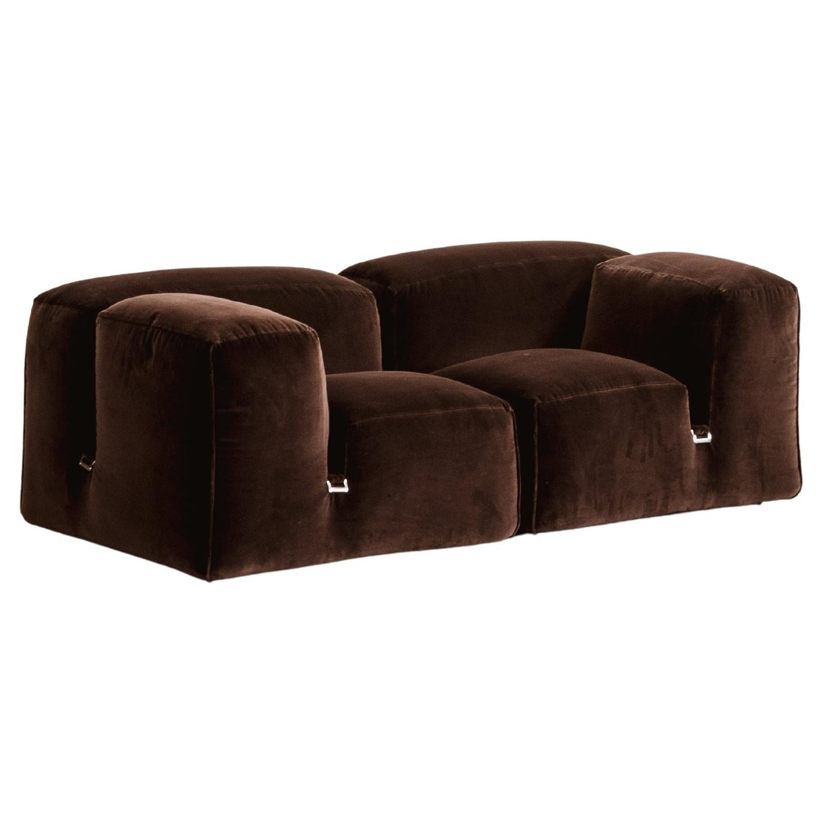 Mario Bellini “Le Mura” Modular Sofa for Cassina, Brown Velvet, 1972, Set of 2