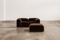 Mario Bellini “Le Mura” Modular Sofa for Cassina, Brown Velvet, 1972, Set of 3