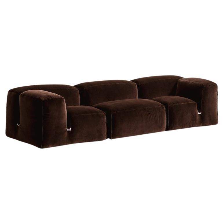 Mario Bellini “Le Mura” Modular Sofa for Cassina, Brown Velvet, 1972, Set of 3