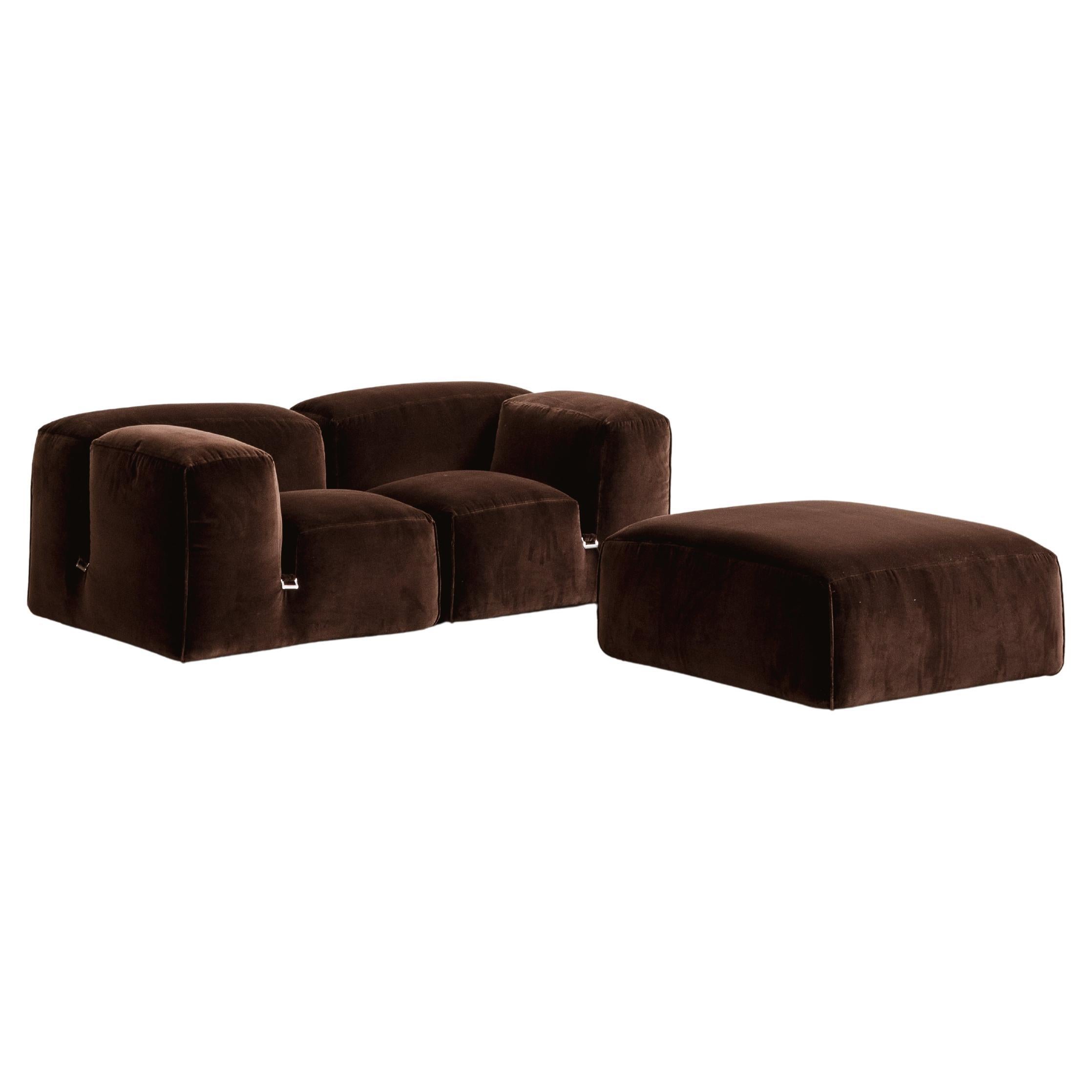 Mario Bellini “Le Mura” Modular Sofa for Cassina, Brown Velvet, 1972, Set of 3
