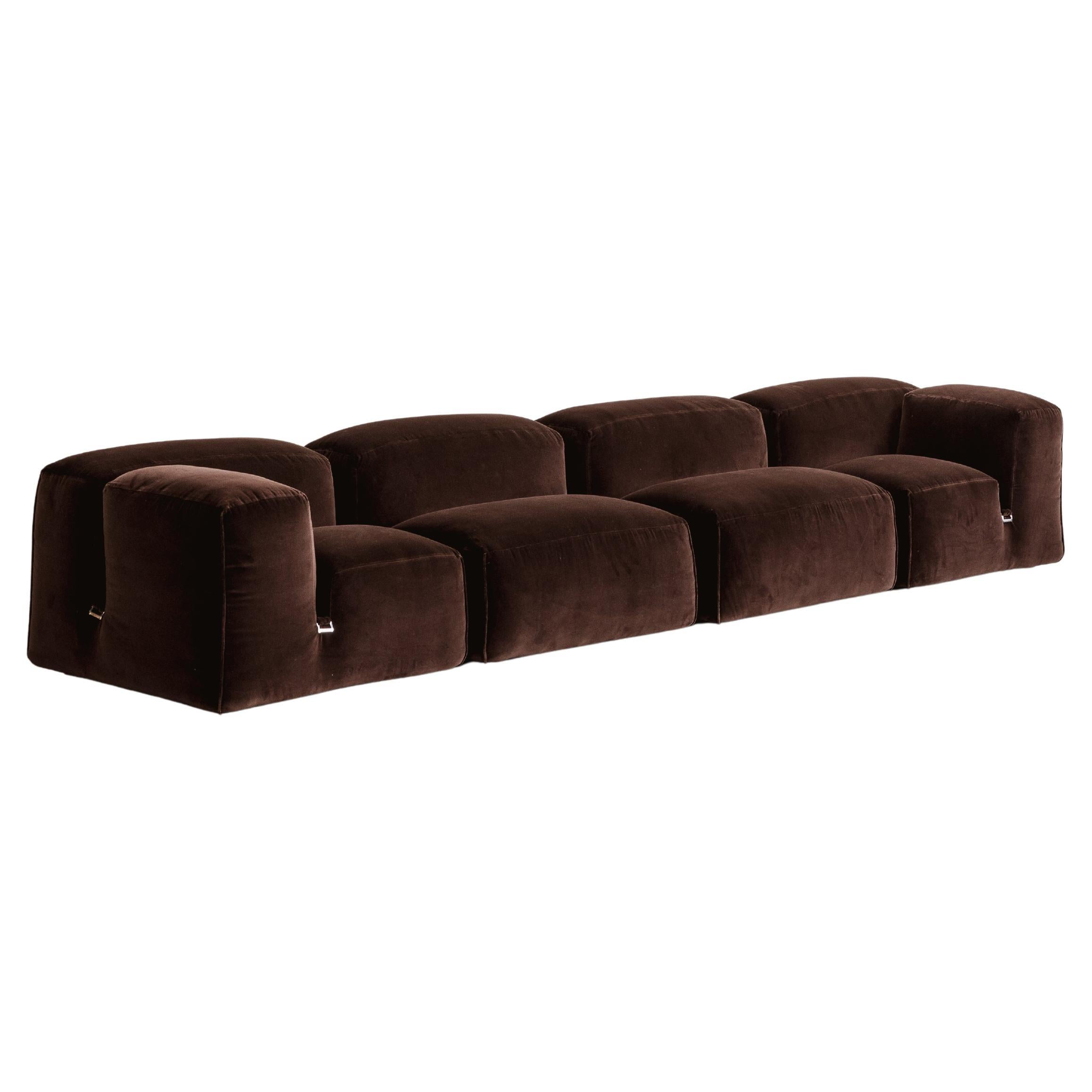 Mario Bellini “Le Mura” Modular Sofa for Cassina, Brown Velvet, 1972, Set of 4
