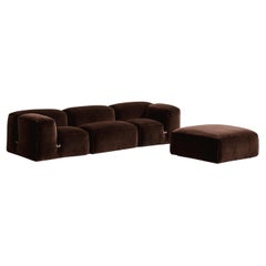 Mario Bellini “Le Mura” Modular Sofa for Cassina, Brown Velvet, 1972, Set of 4