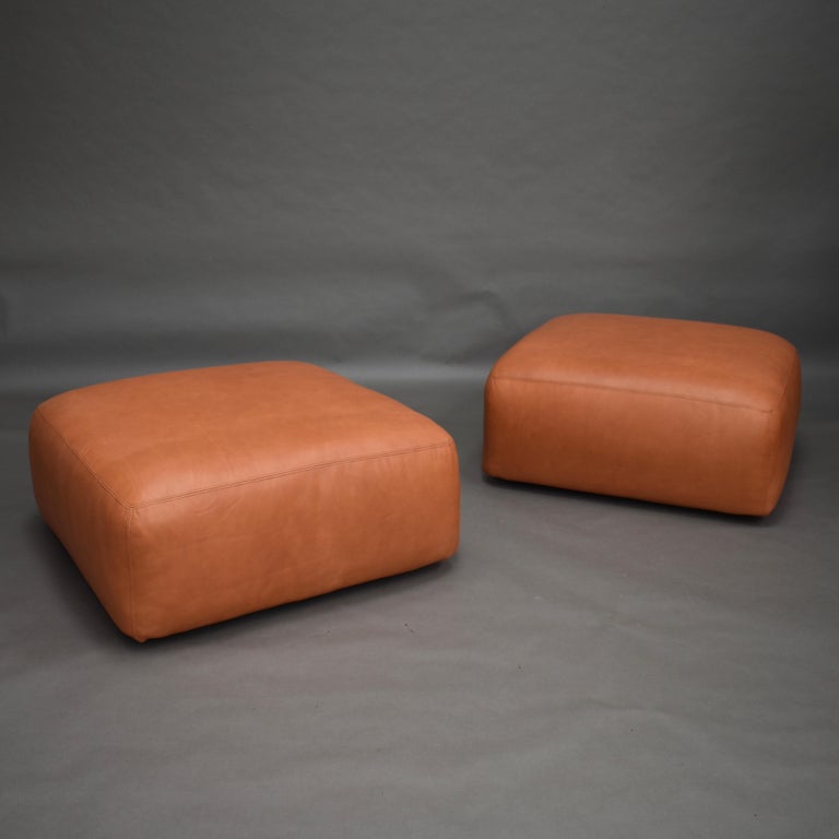 Rare Le Mura poufs by Mario Bellini fo Cassina, Italy, circa 1970.
New Leather upholstery.